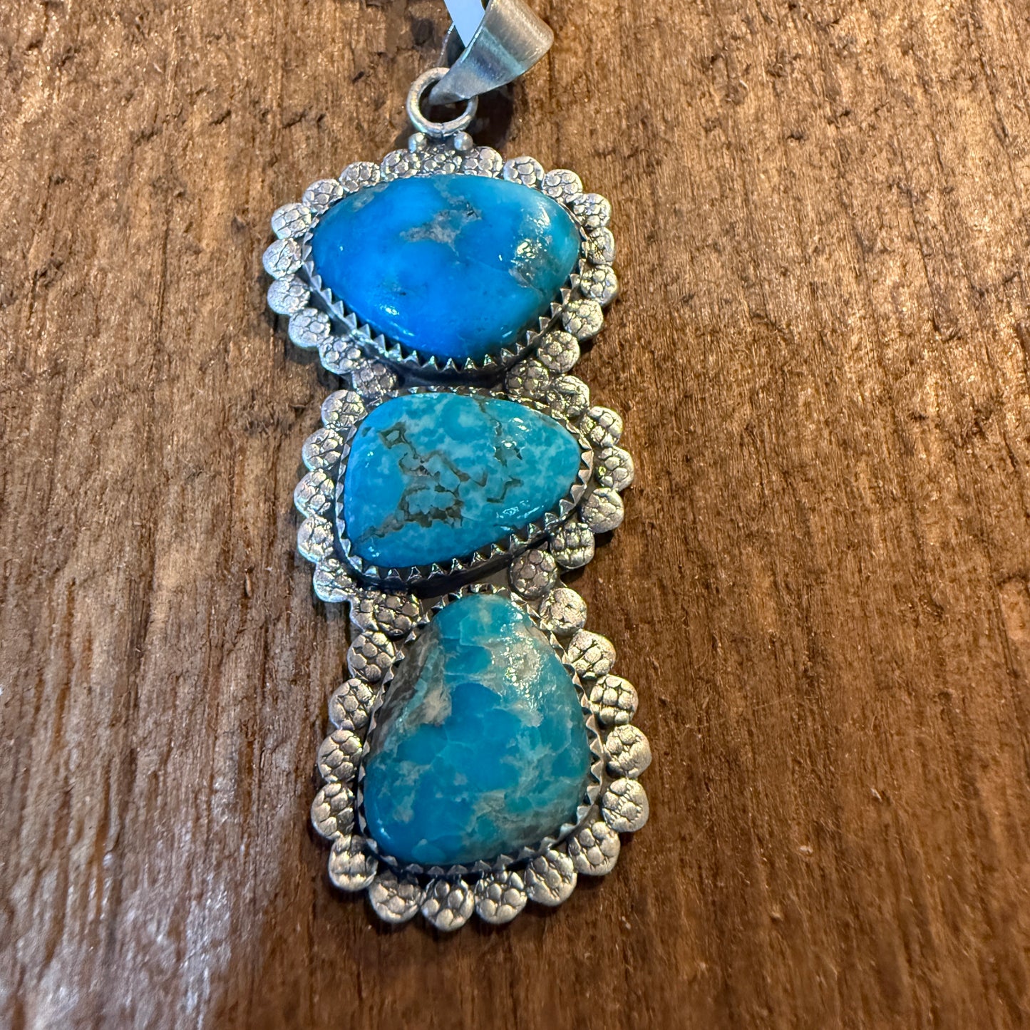 Mohave Style Ithaca Peak Turquoise Gemstone Three Stone Pendant Wild West Boho