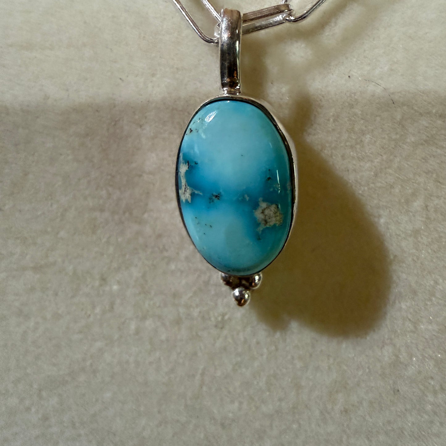 White Water Turquoise Gemstone Necklace 20 Inch Sterling Silver Paper Clip Chain Wild West Boho
