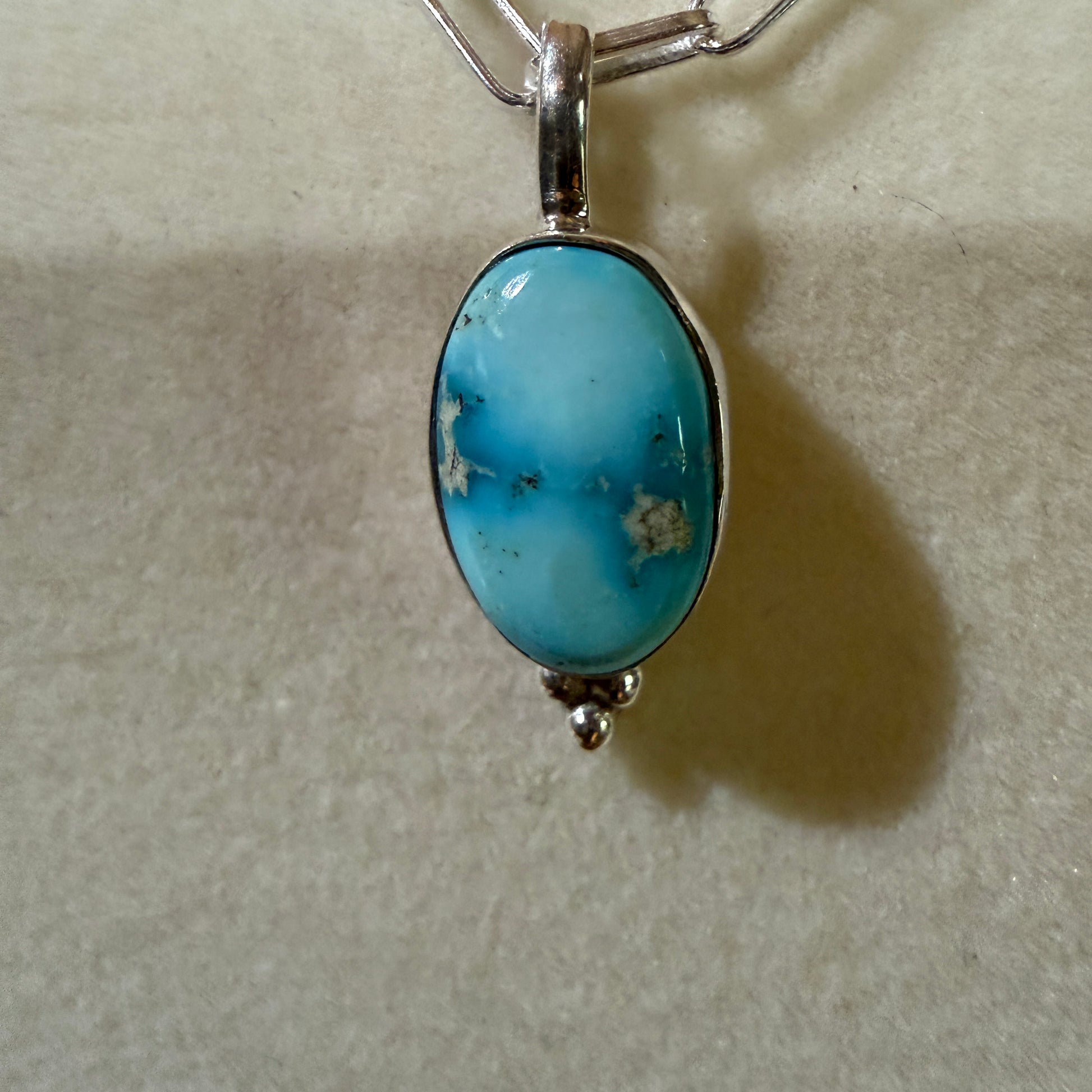 White Water Turquoise Gemstone Necklace 20 Inch Sterling Silver Paper Clip Chain Wild West Boho
