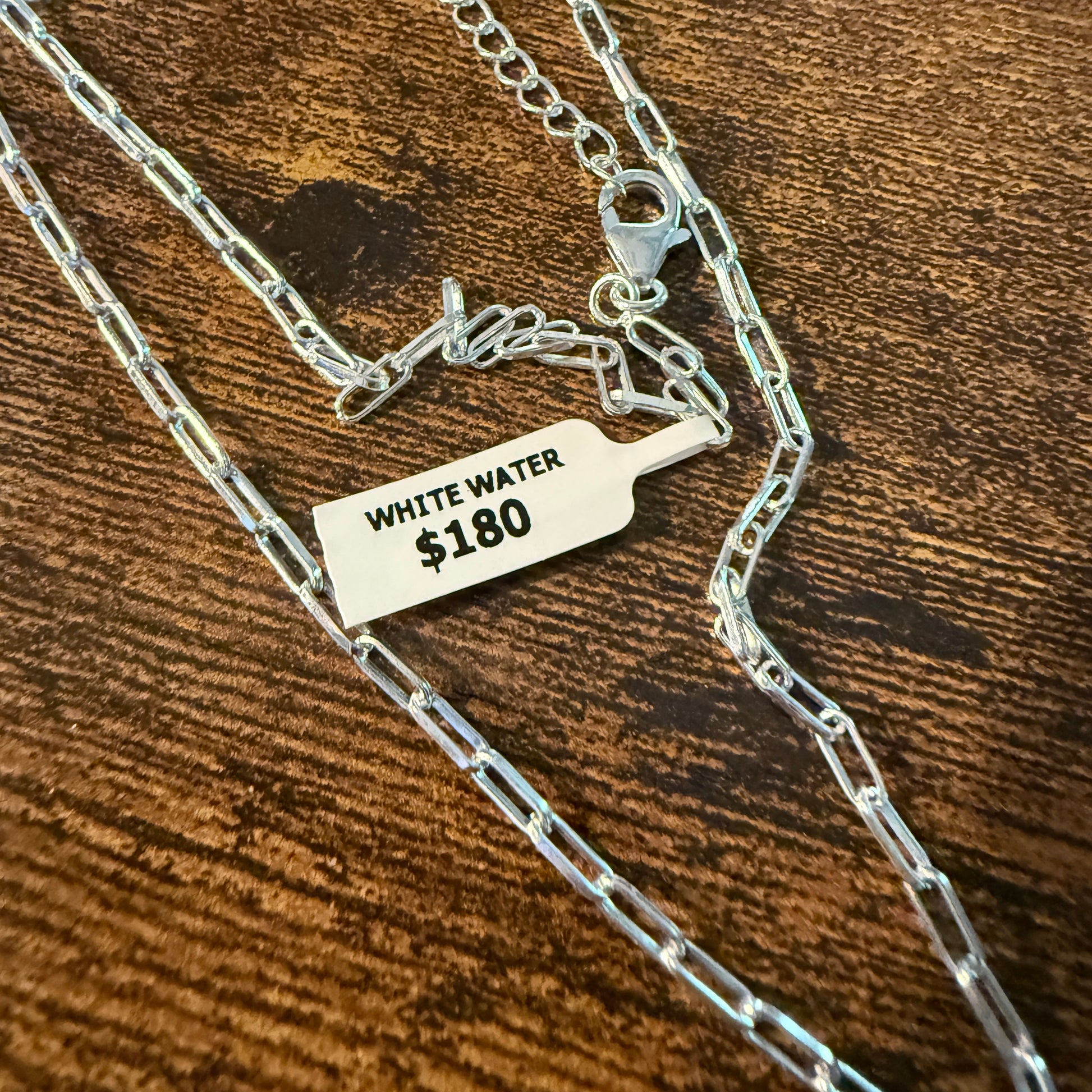 White Water Turquoise Gemstone Necklace 20 Inch Sterling Silver Paper Clip Chain Wild West Boho