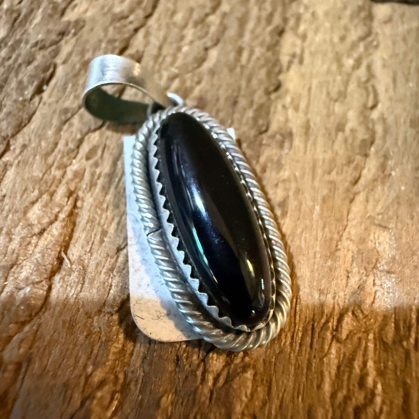 Signed Scott Skeets Black Onyx Pendant In Sterling Silver Wild West Boho
