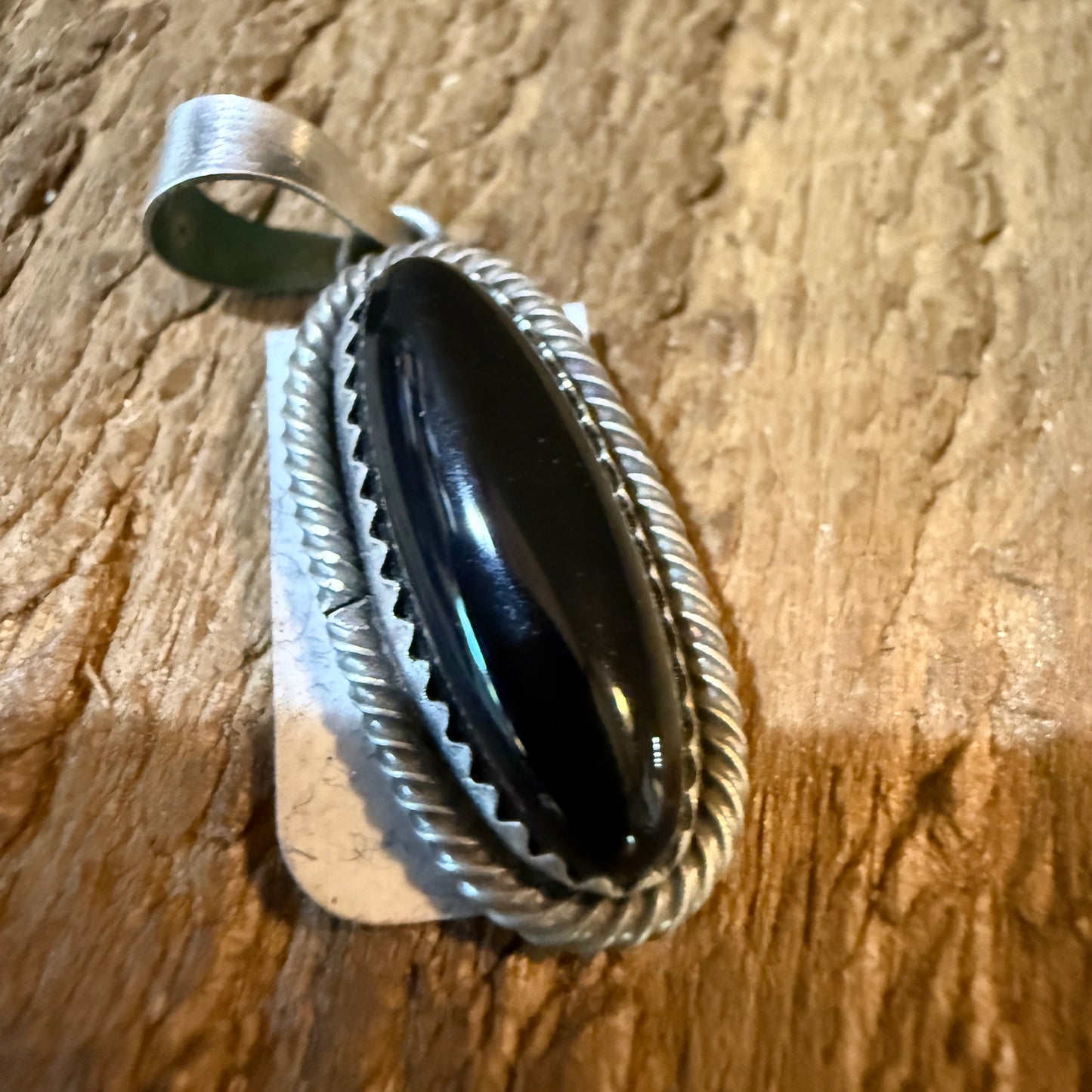Signed Scott Skeets Black Onyx Pendant In Sterling Silver Wild West Boho