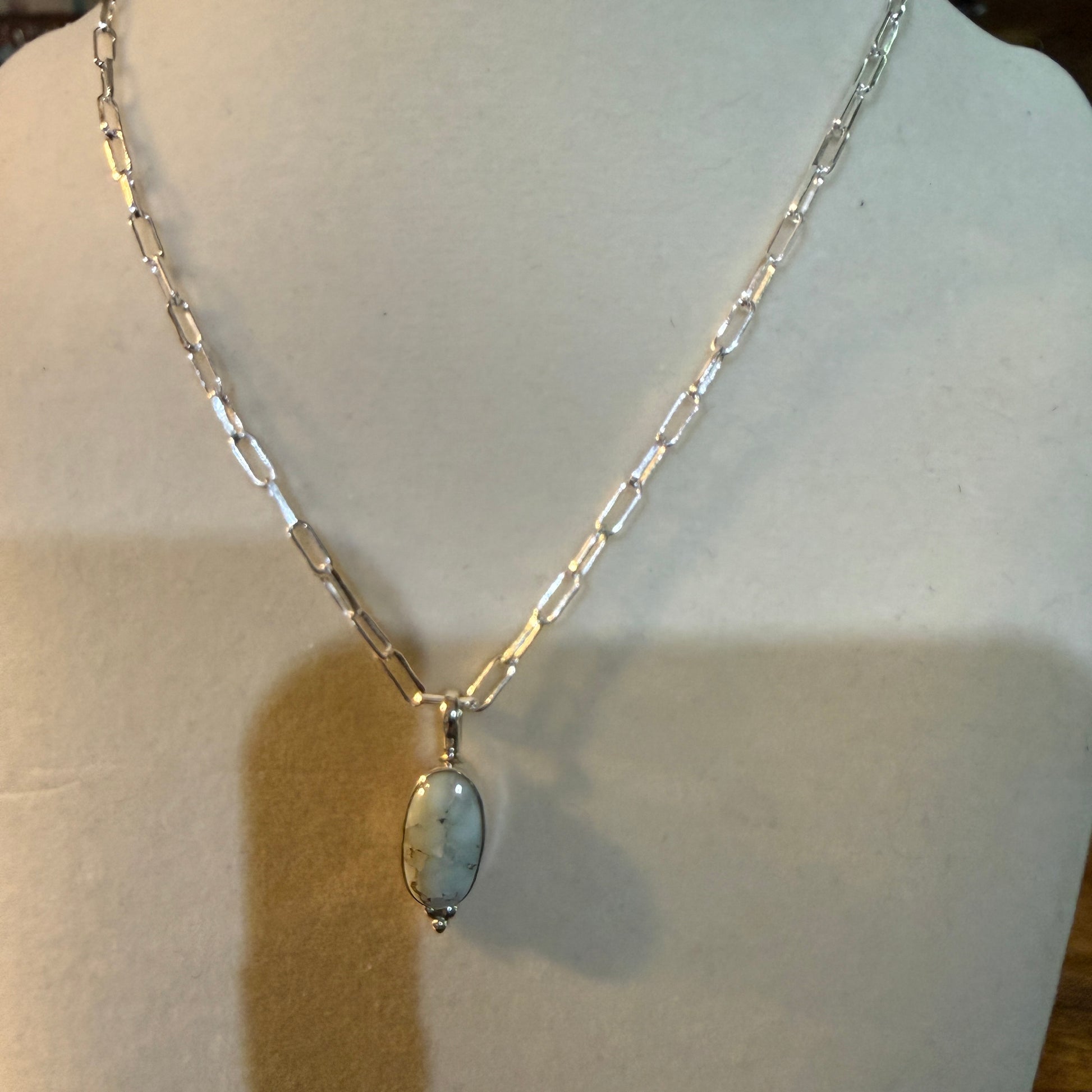Paloma Turquoise Gemstone Necklace 20 Inch Paperclip Chain Sterling Silver Wild West Boho