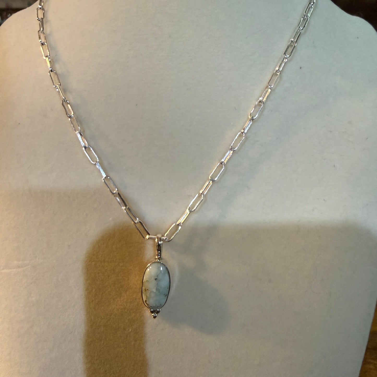 Paloma Turquoise Gemstone Necklace 20 Inch Paperclip Chain Sterling Silver Wild West Boho