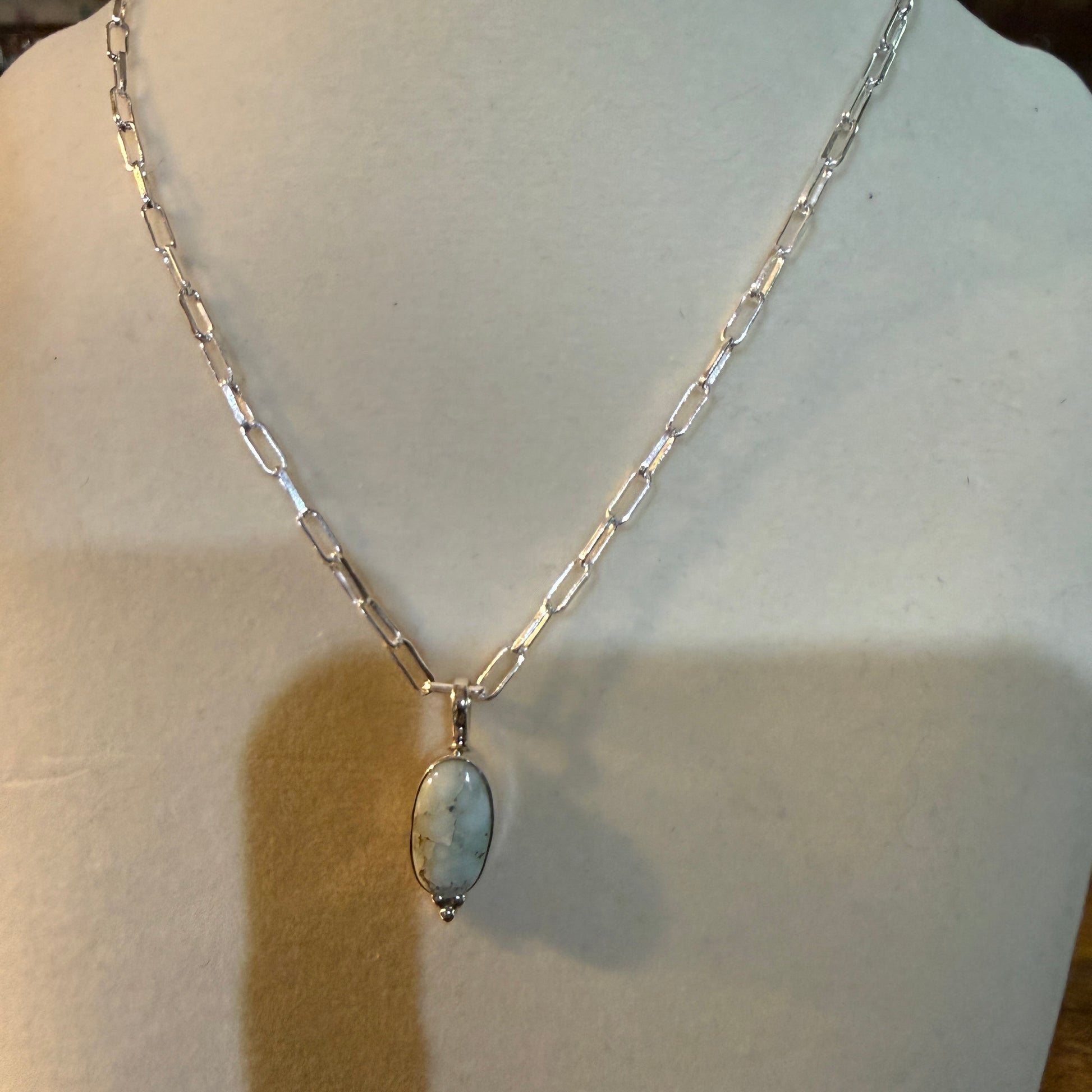 Paloma Turquoise Gemstone Necklace 20 Inch Paperclip Chain Sterling Silver Wild West Boho