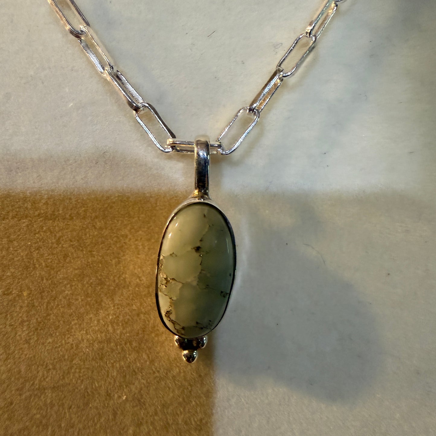 Paloma Turquoise Gemstone Necklace 20 Inch Paperclip Chain Sterling Silver Wild West Boho