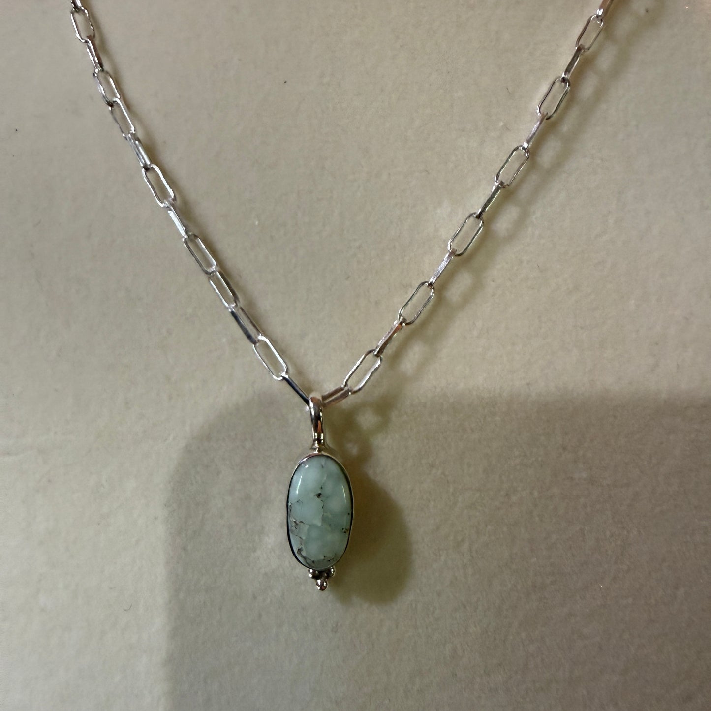 Paloma Turquoise Gemstone Necklace 20 Inch Paperclip Chain Sterling Silver Wild West Boho