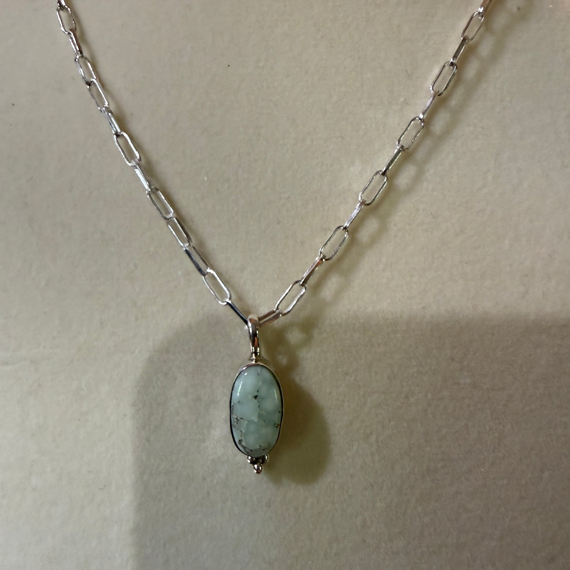 Paloma Turquoise Gemstone Necklace 20 Inch Paperclip Chain Sterling Silver Wild West Boho
