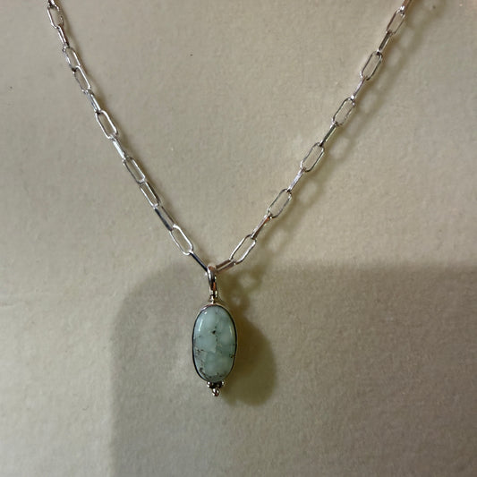 Paloma Turquoise Gemstone Necklace 20 Inch Paperclip Chain Sterling Silver Wild West Boho