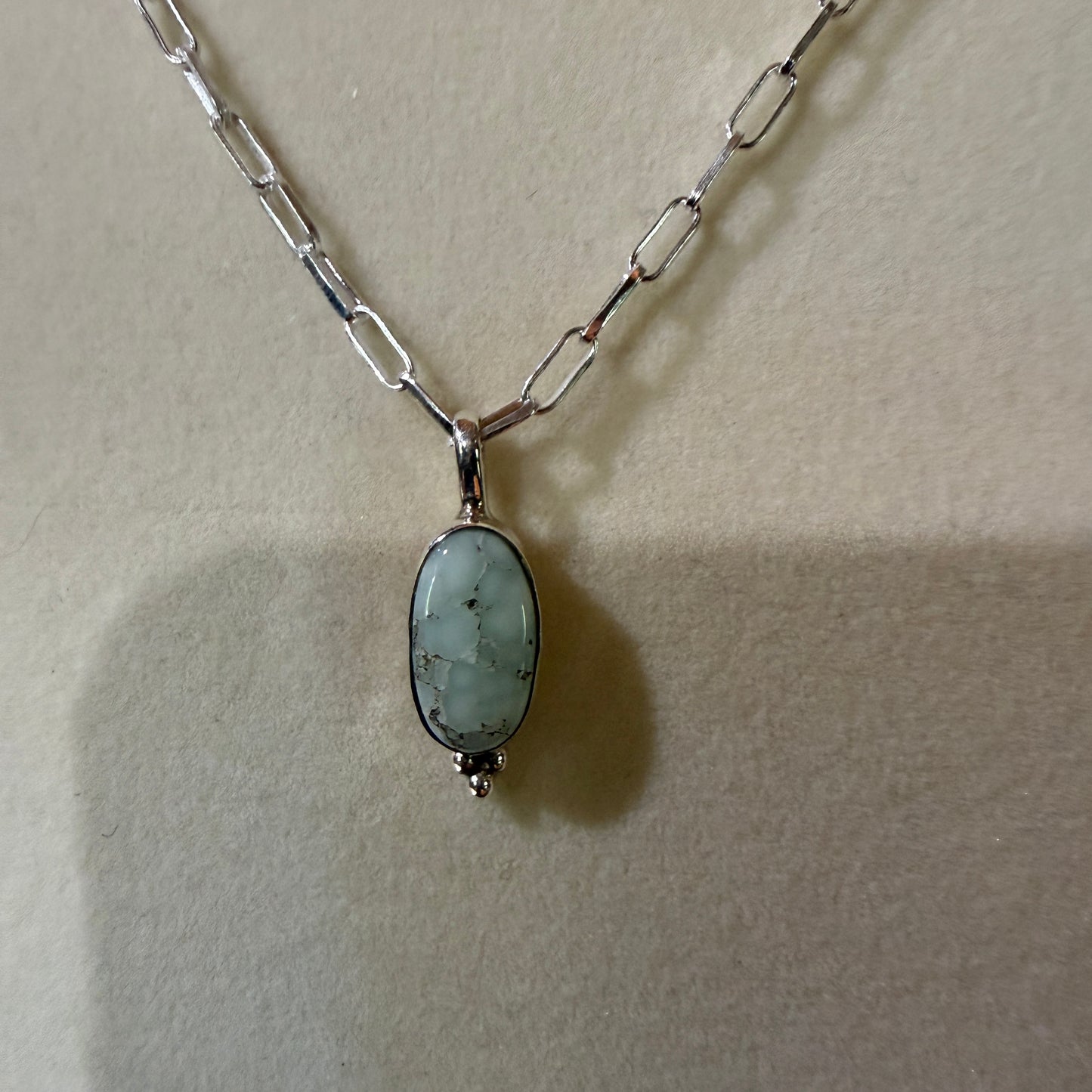 Paloma Turquoise Gemstone Necklace 20 Inch Paperclip Chain Sterling Silver Wild West Boho