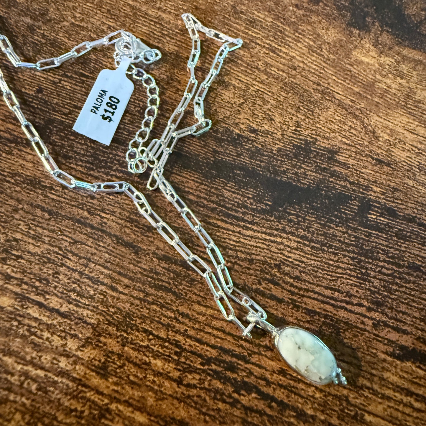 Paloma Turquoise Gemstone Necklace 20 Inch Paperclip Chain Sterling Silver Wild West Boho