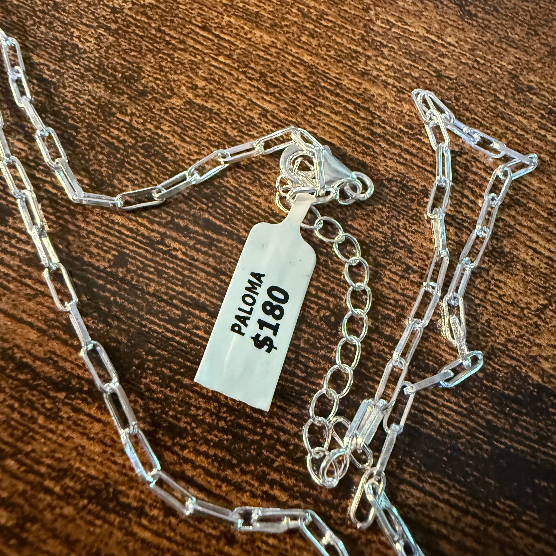 Paloma Turquoise Gemstone Necklace 20 Inch Paperclip Chain Sterling Silver Wild West Boho