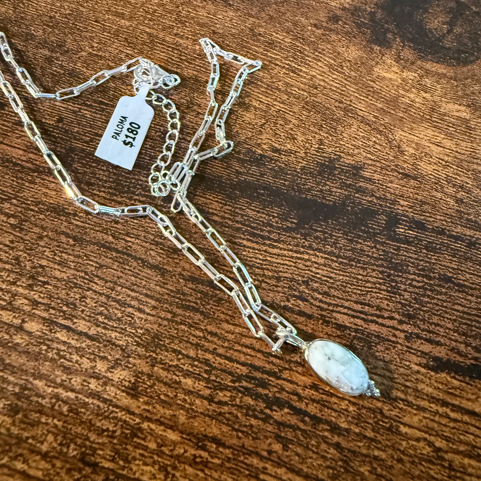 Paloma Turquoise Gemstone Necklace 20 Inch Paperclip Chain Sterling Silver Wild West Boho