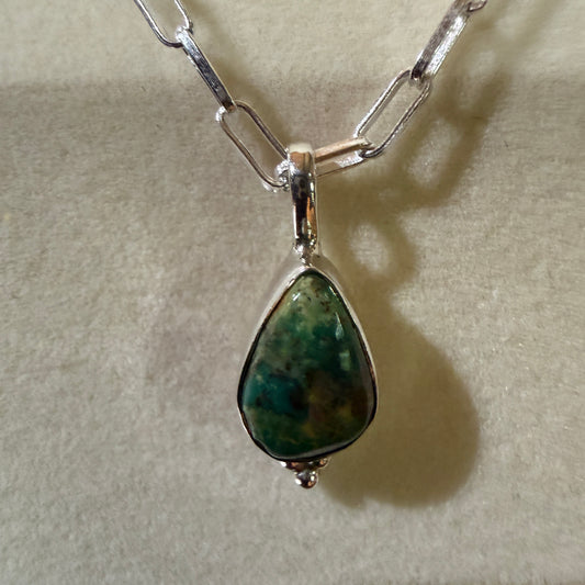 Pilot Mountain Turquoise Gemstone Necklace on 20 Inch Sterling Silver Paper Clip Chain Wild West Boho