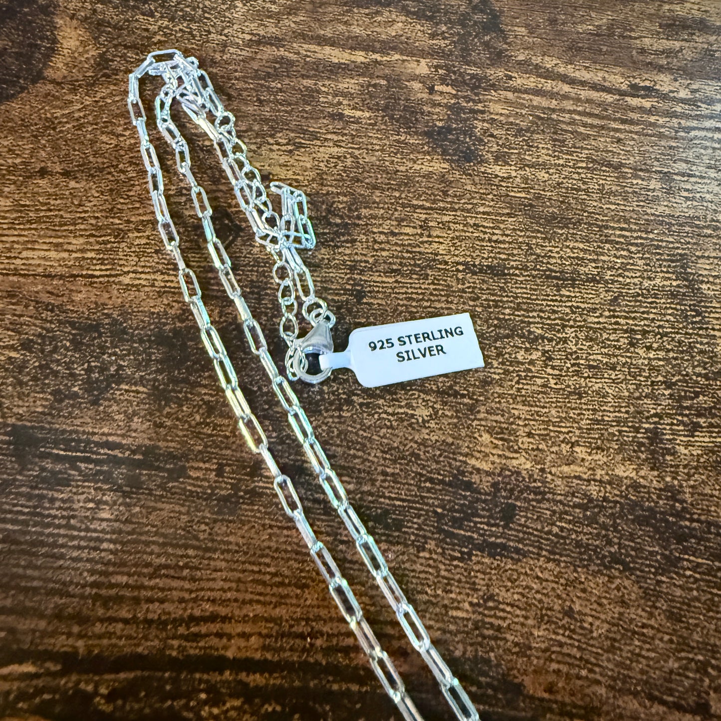Pilot Mountain Turquoise Gemstone Necklace on 20 Inch Sterling Silver Paper Clip Chain Wild West Boho