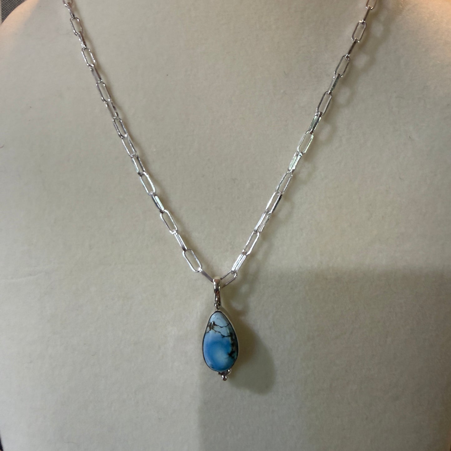 Golden Hills Turquoise Gemstone Necklace Sterling Silver Paperclip Chain 20in Wild West Boho