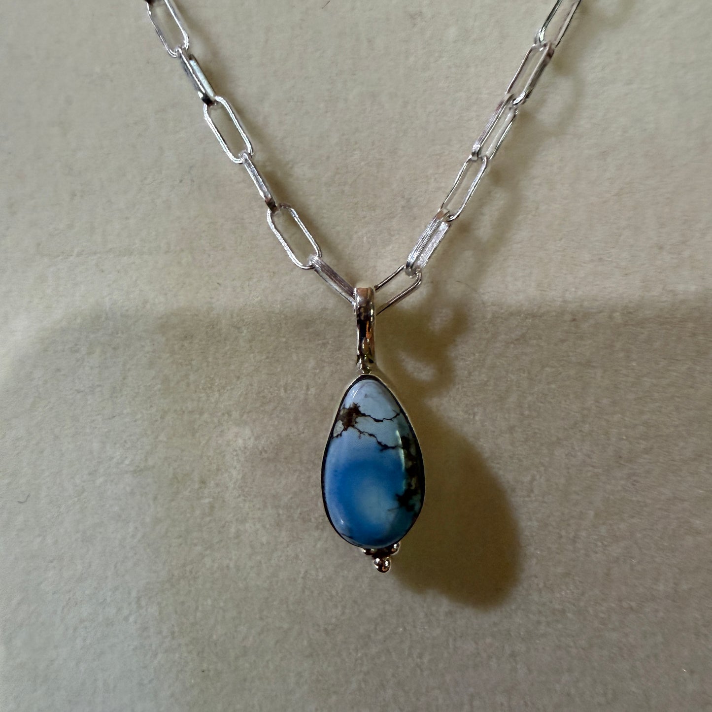Golden Hills Turquoise Gemstone Necklace Sterling Silver Paperclip Chain 20in Wild West Boho