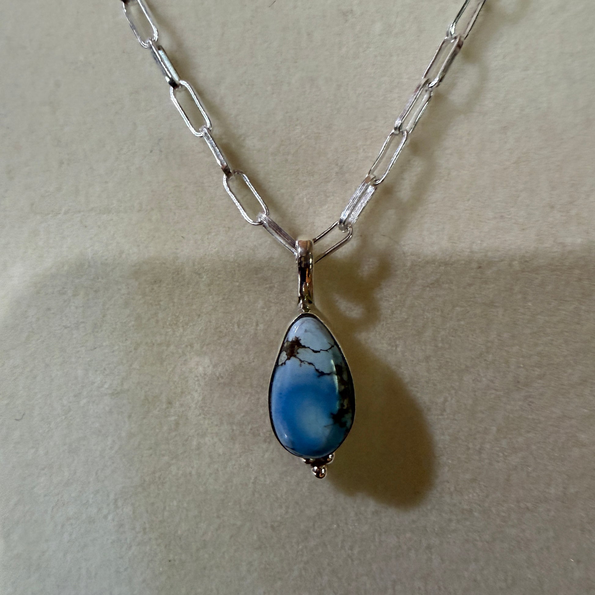 Golden Hills Turquoise Gemstone Necklace Sterling Silver Paperclip Chain 20in Wild West Boho