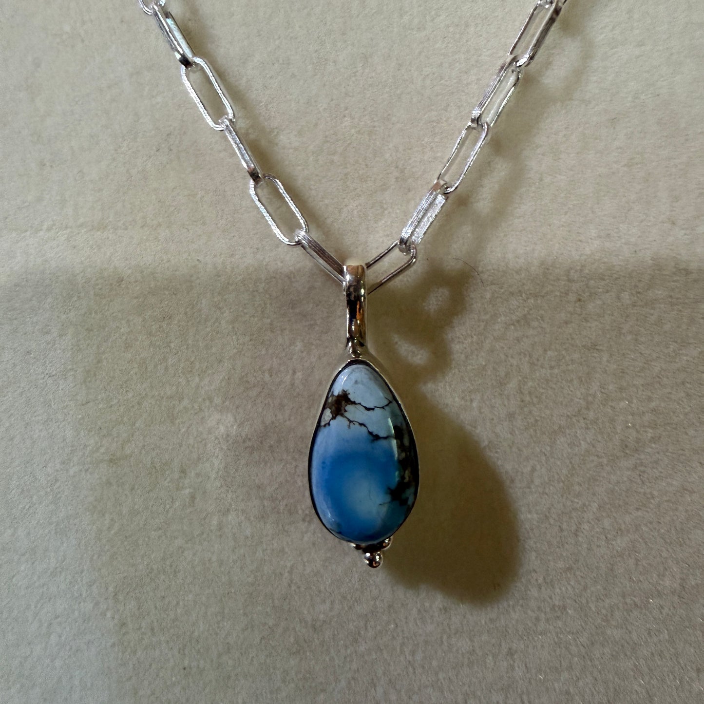Golden Hills Turquoise Gemstone Necklace Sterling Silver Paperclip Chain 20in Wild West Boho
