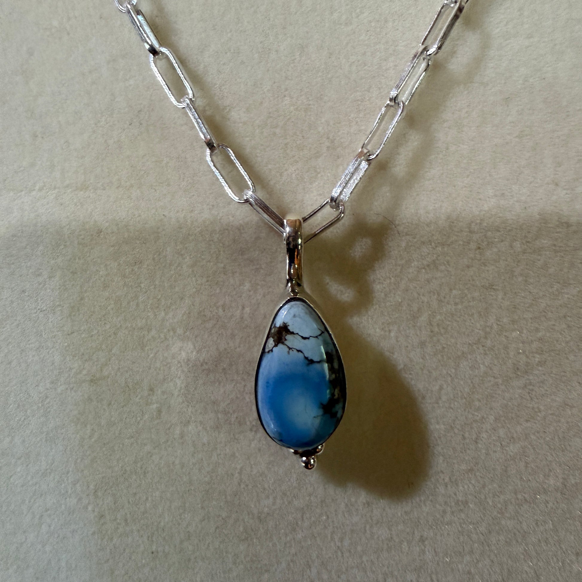Golden Hills Turquoise Gemstone Necklace Sterling Silver Paperclip Chain 20in Wild West Boho