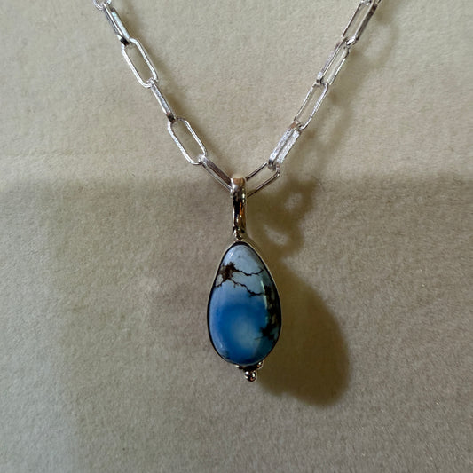 Golden Hills Turquoise Gemstone Necklace Sterling Silver Paperclip Chain 20in Wild West Boho