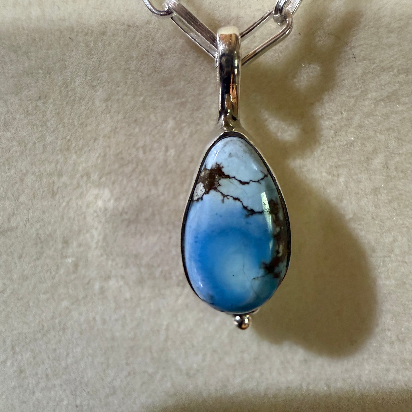 Golden Hills Turquoise Gemstone Necklace Sterling Silver Paperclip Chain 20in Wild West Boho