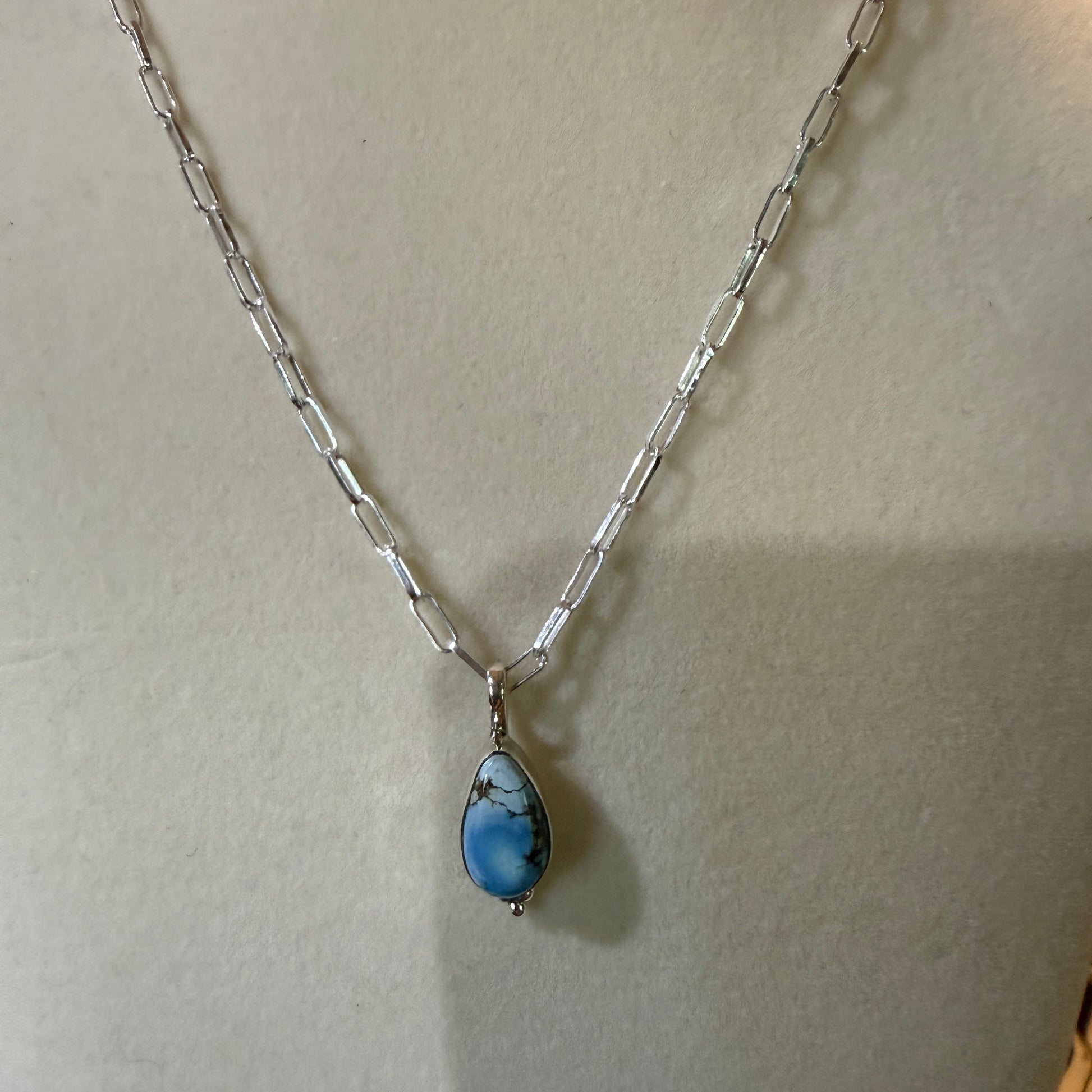 Golden Hills Turquoise Gemstone Necklace Sterling Silver Paperclip Chain 20in Wild West Boho