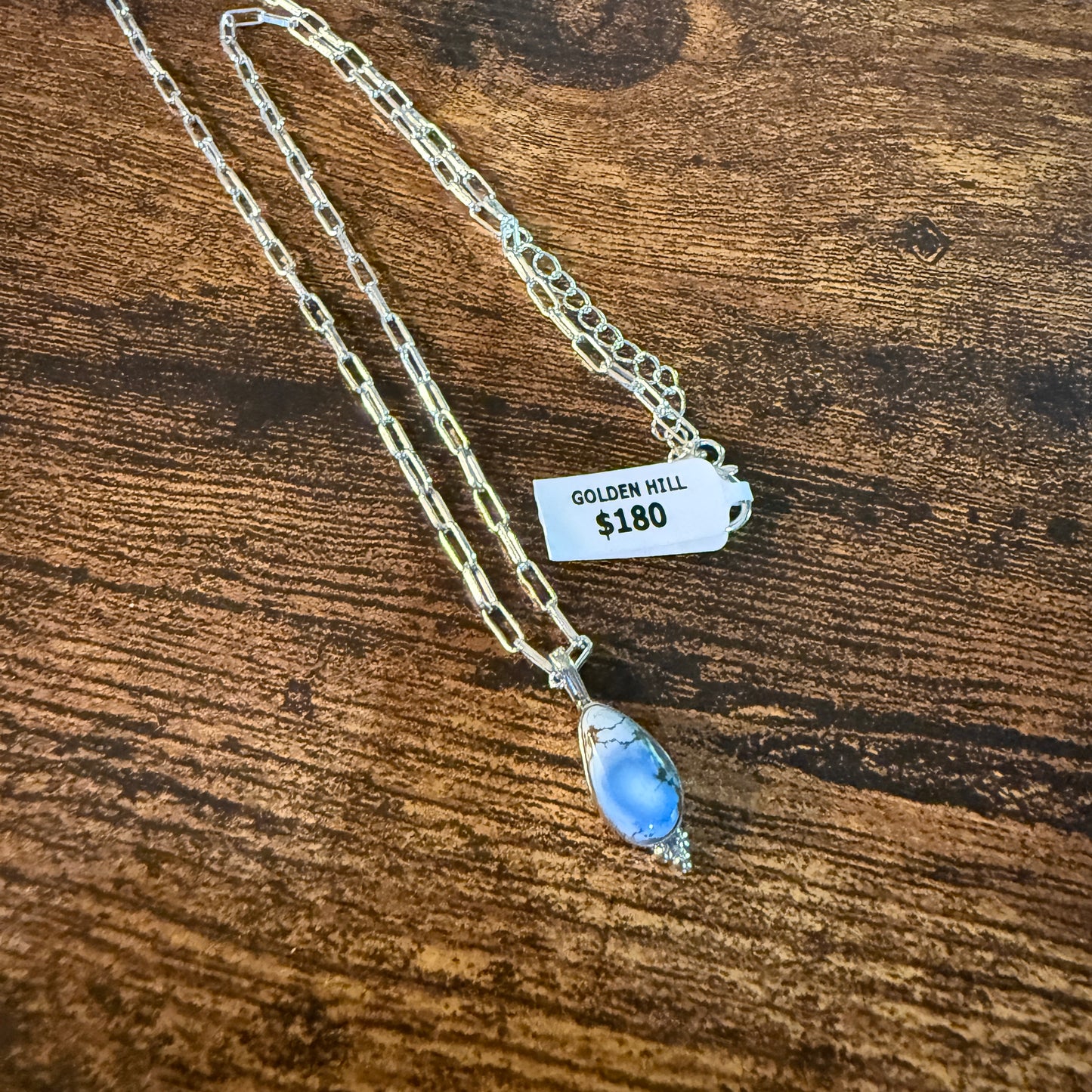 Golden Hills Turquoise Gemstone Necklace Sterling Silver Paperclip Chain 20in Wild West Boho