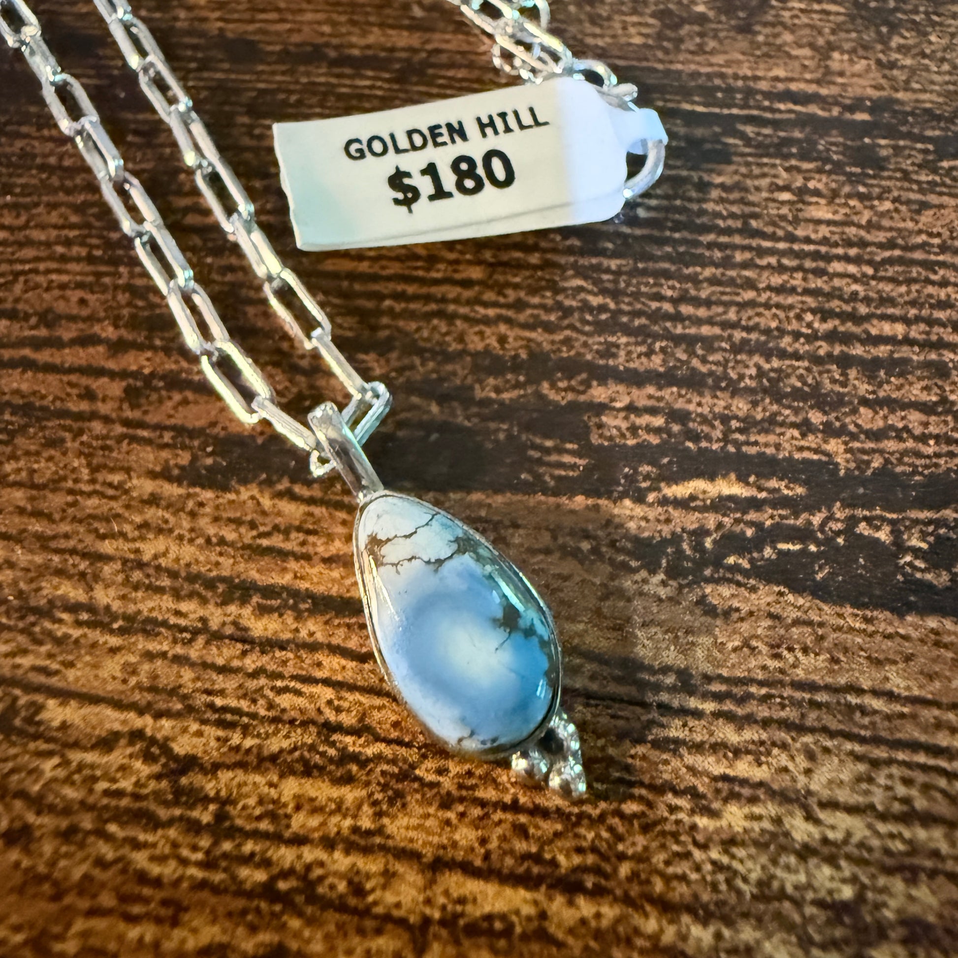 Golden Hills Turquoise Gemstone Necklace Sterling Silver Paperclip Chain 20in Wild West Boho