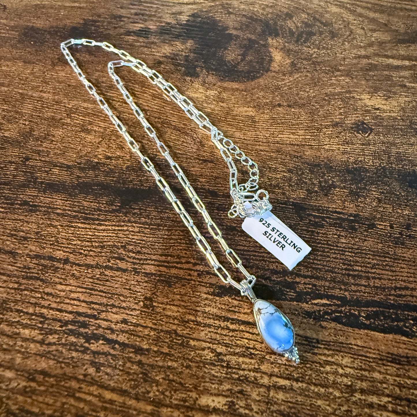 Golden Hills Turquoise Gemstone Necklace Sterling Silver Paperclip Chain 20in Wild West Boho
