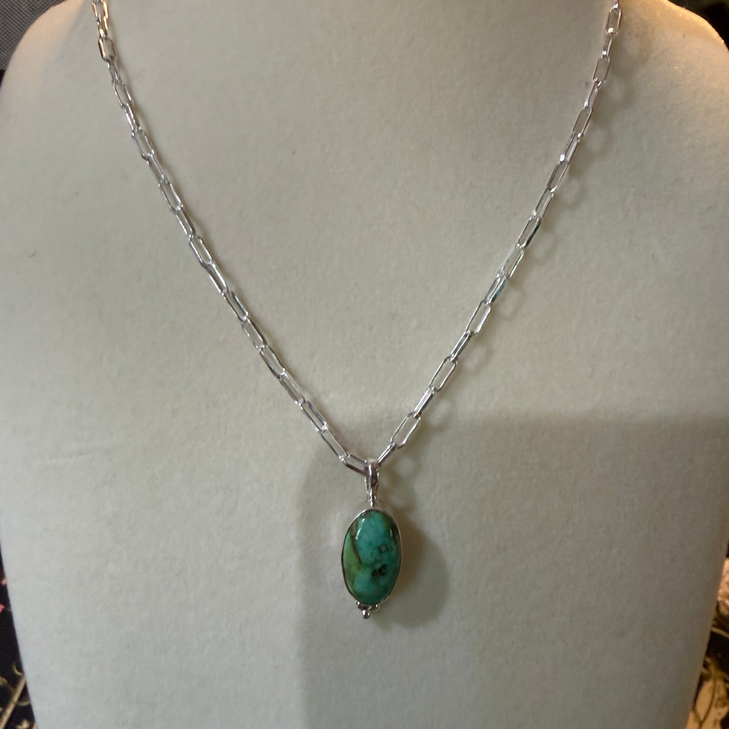 Sonoran Gold Turquoise Necklace With Sterling Silver 20 Inch Paperclip Chain Wild West Boho