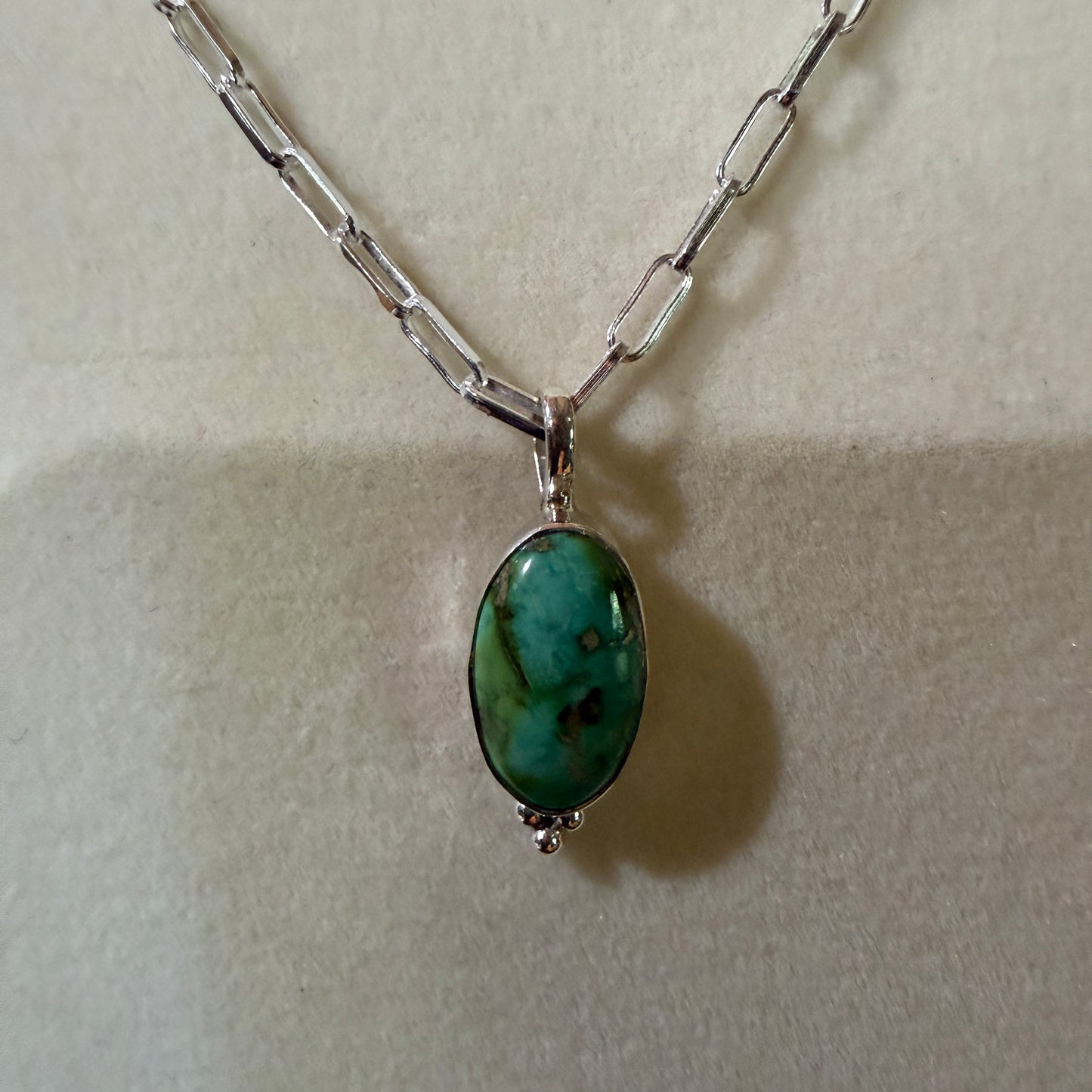 Sonoran Gold Turquoise Necklace With Sterling Silver 20 Inch Paperclip Chain Wild West Boho