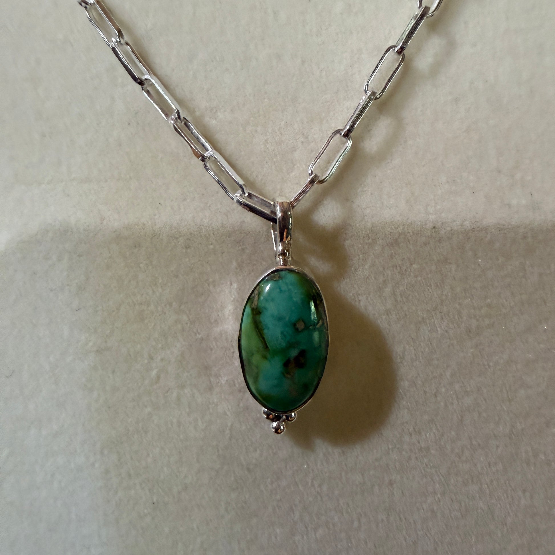 Sonoran Gold Turquoise Necklace With Sterling Silver 20 Inch Paperclip Chain Wild West Boho