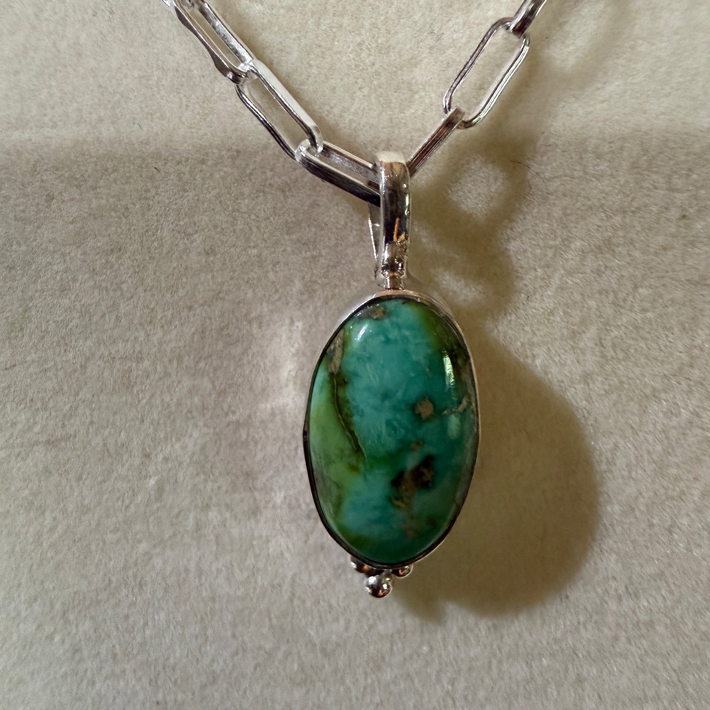 Sonoran Gold Turquoise Necklace With Sterling Silver 20 Inch Paperclip Chain Wild West Boho
