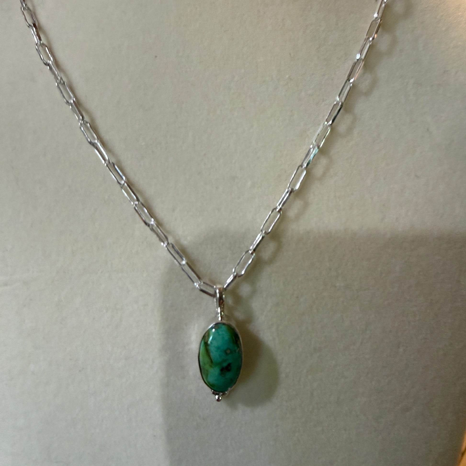 Sonoran Gold Turquoise Necklace With Sterling Silver 20 Inch Paperclip Chain Wild West Boho