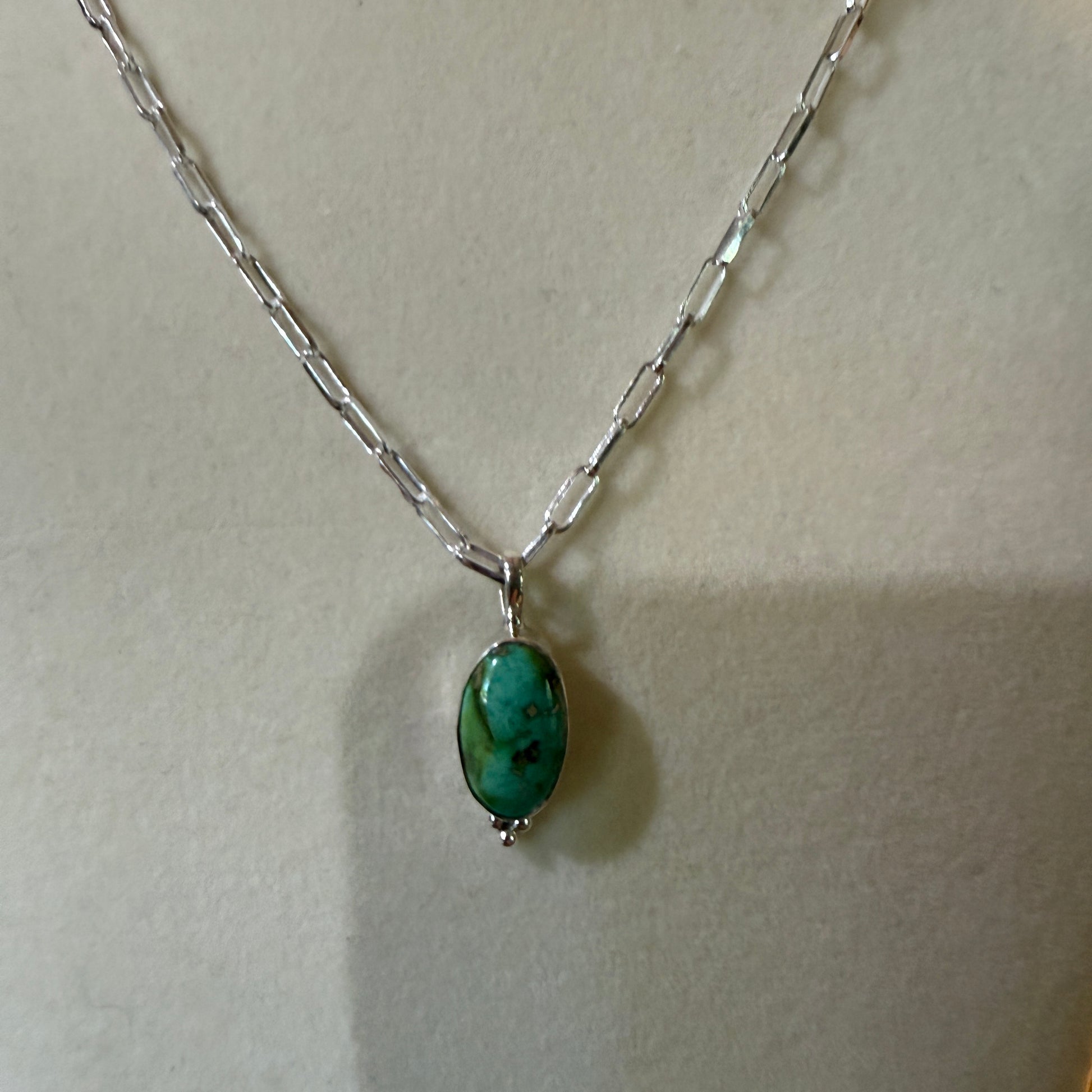 Sonoran Gold Turquoise Necklace With Sterling Silver 20 Inch Paperclip Chain Wild West Boho