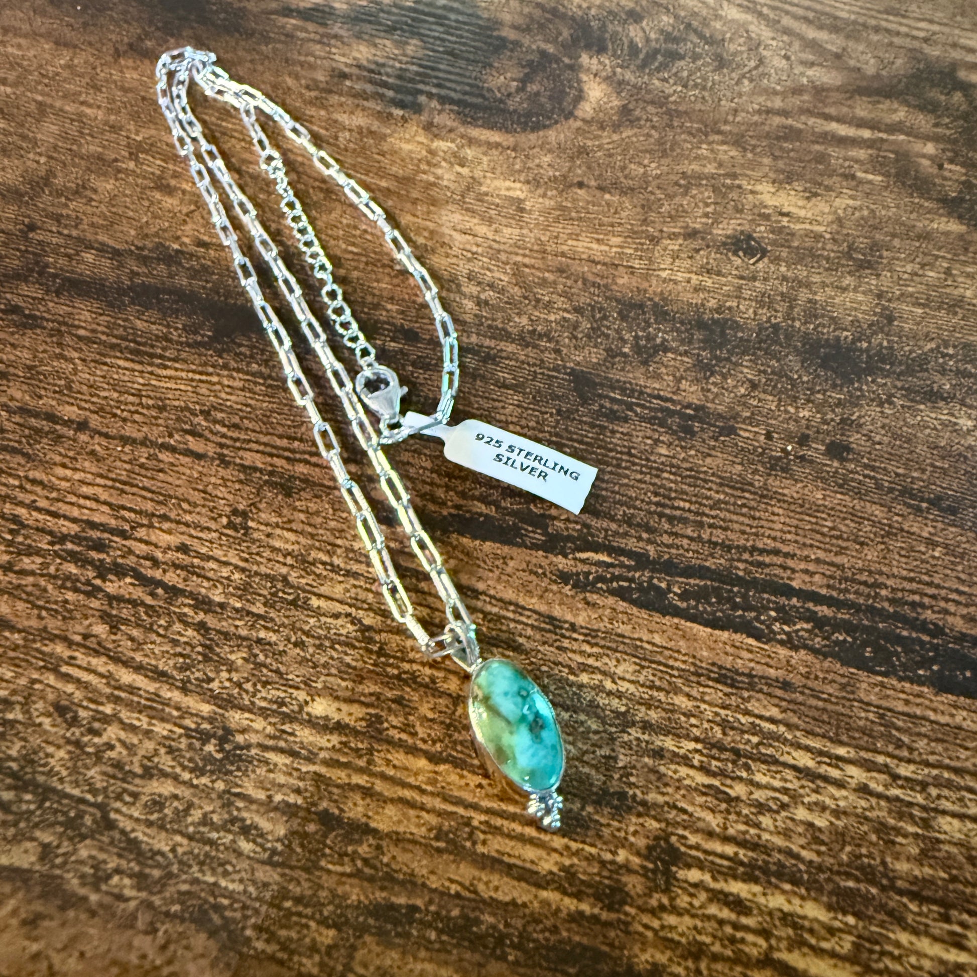 Sonoran Gold Turquoise Necklace With Sterling Silver 20 Inch Paperclip Chain Wild West Boho