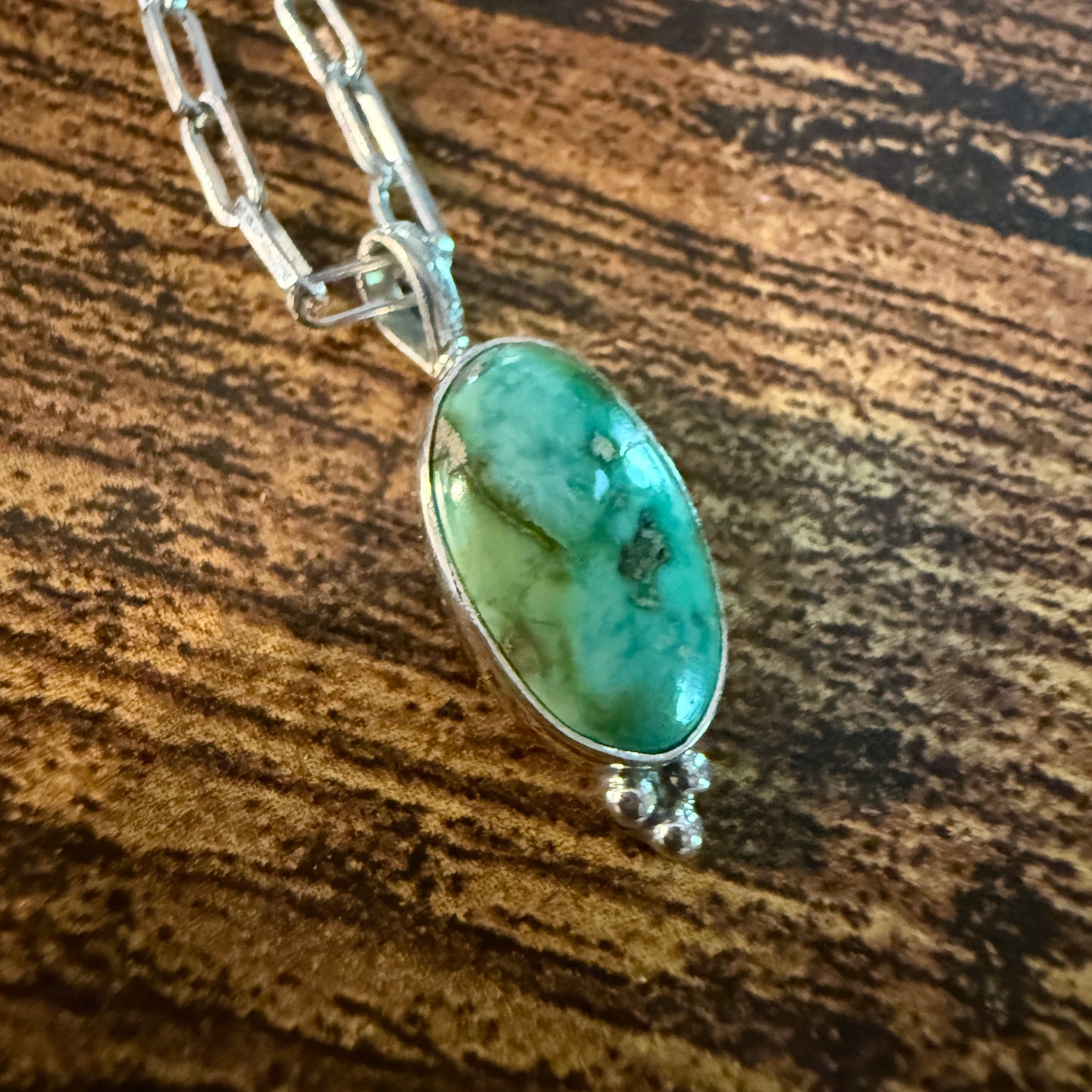 Sonoran Gold Turquoise Necklace With Sterling Silver 20 Inch Paperclip Chain Wild West Boho