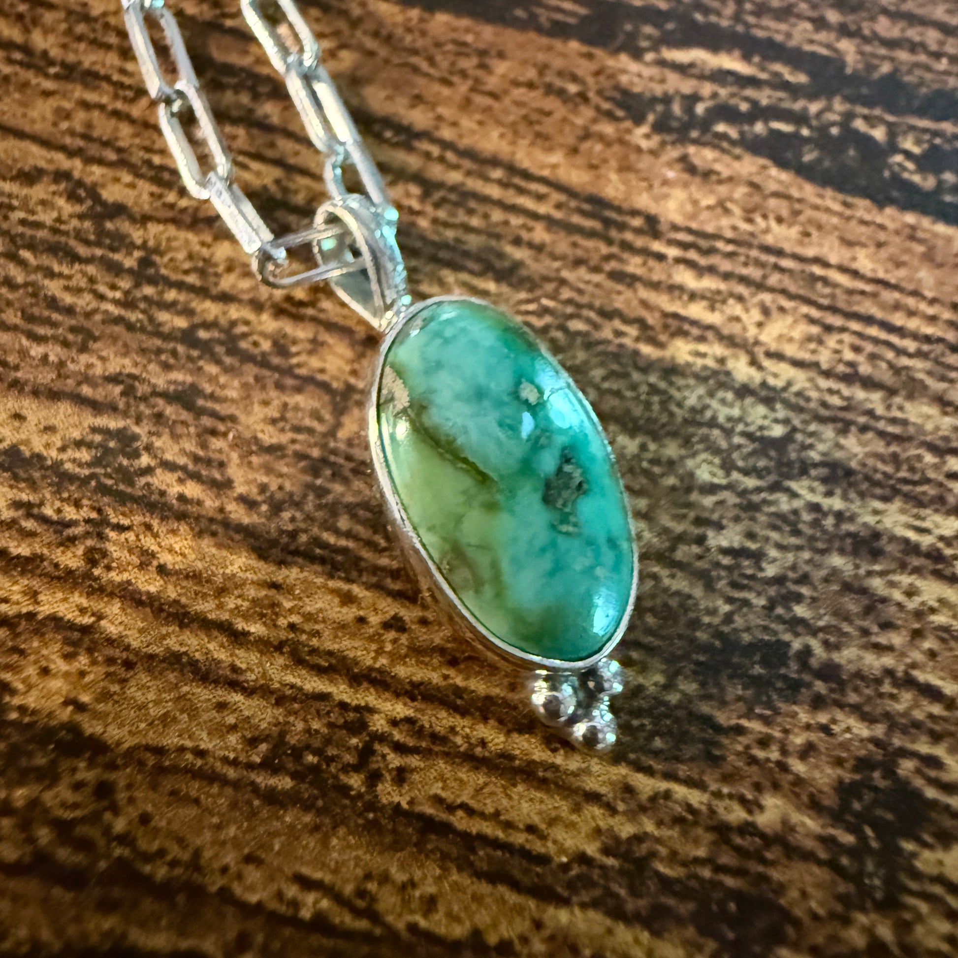 Sonoran Gold Turquoise Necklace With Sterling Silver 20 Inch Paperclip Chain Wild West Boho
