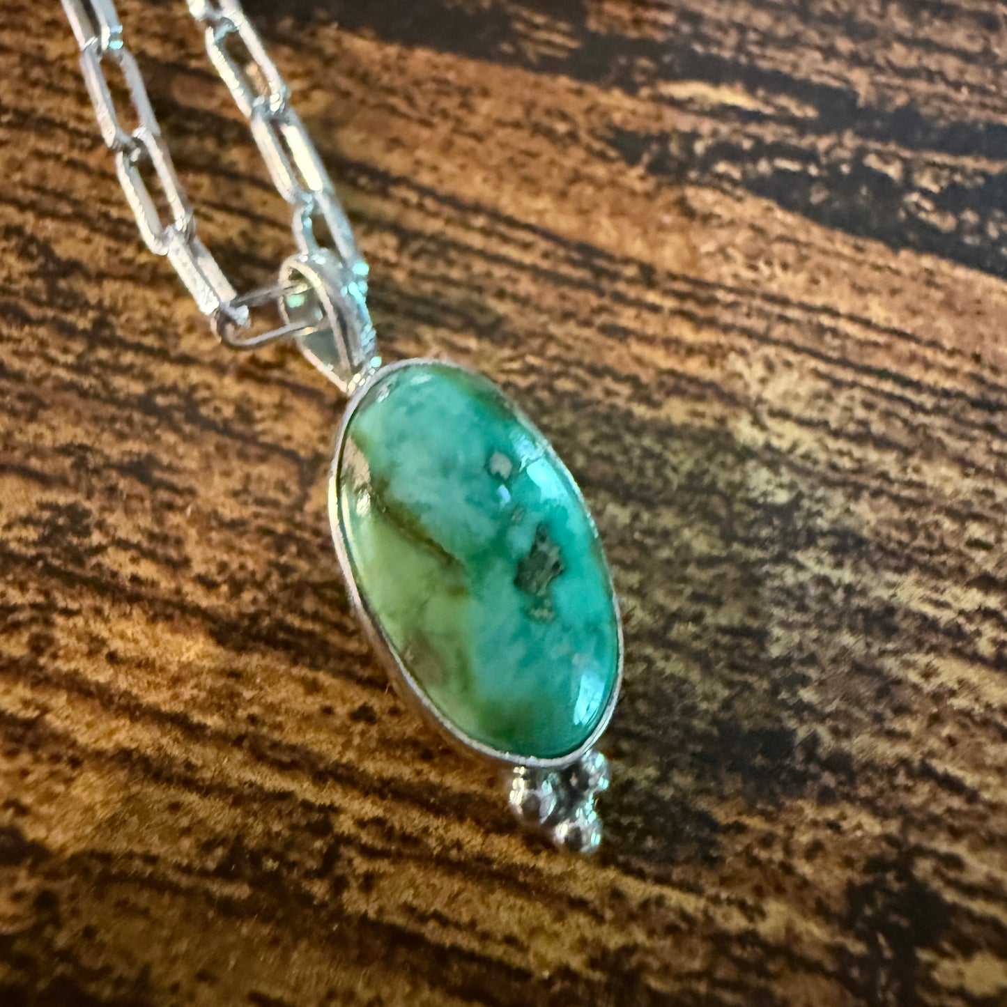 Sonoran Gold Turquoise Necklace With Sterling Silver 20 Inch Paperclip Chain Wild West Boho