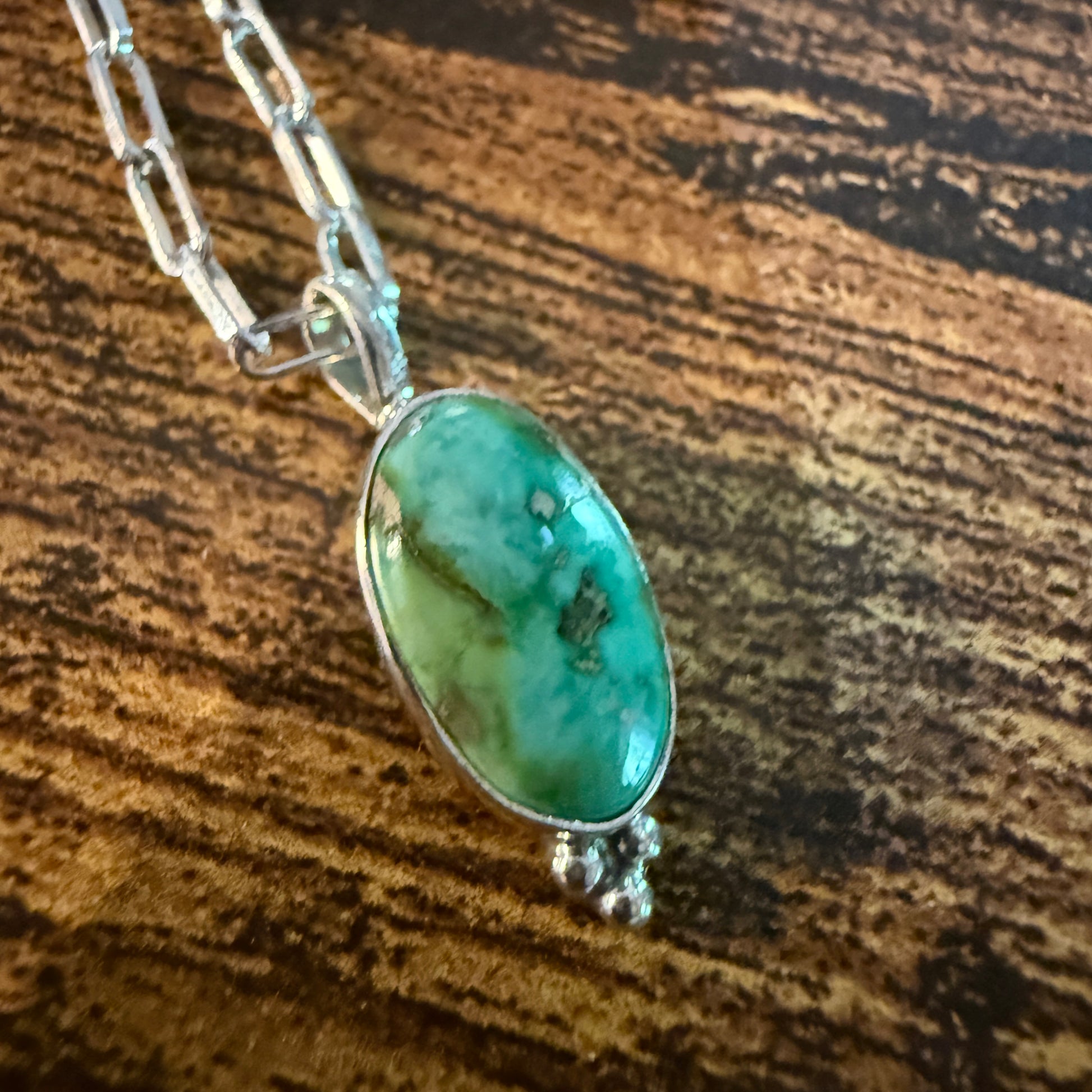 Sonoran Gold Turquoise Necklace With Sterling Silver 20 Inch Paperclip Chain Wild West Boho