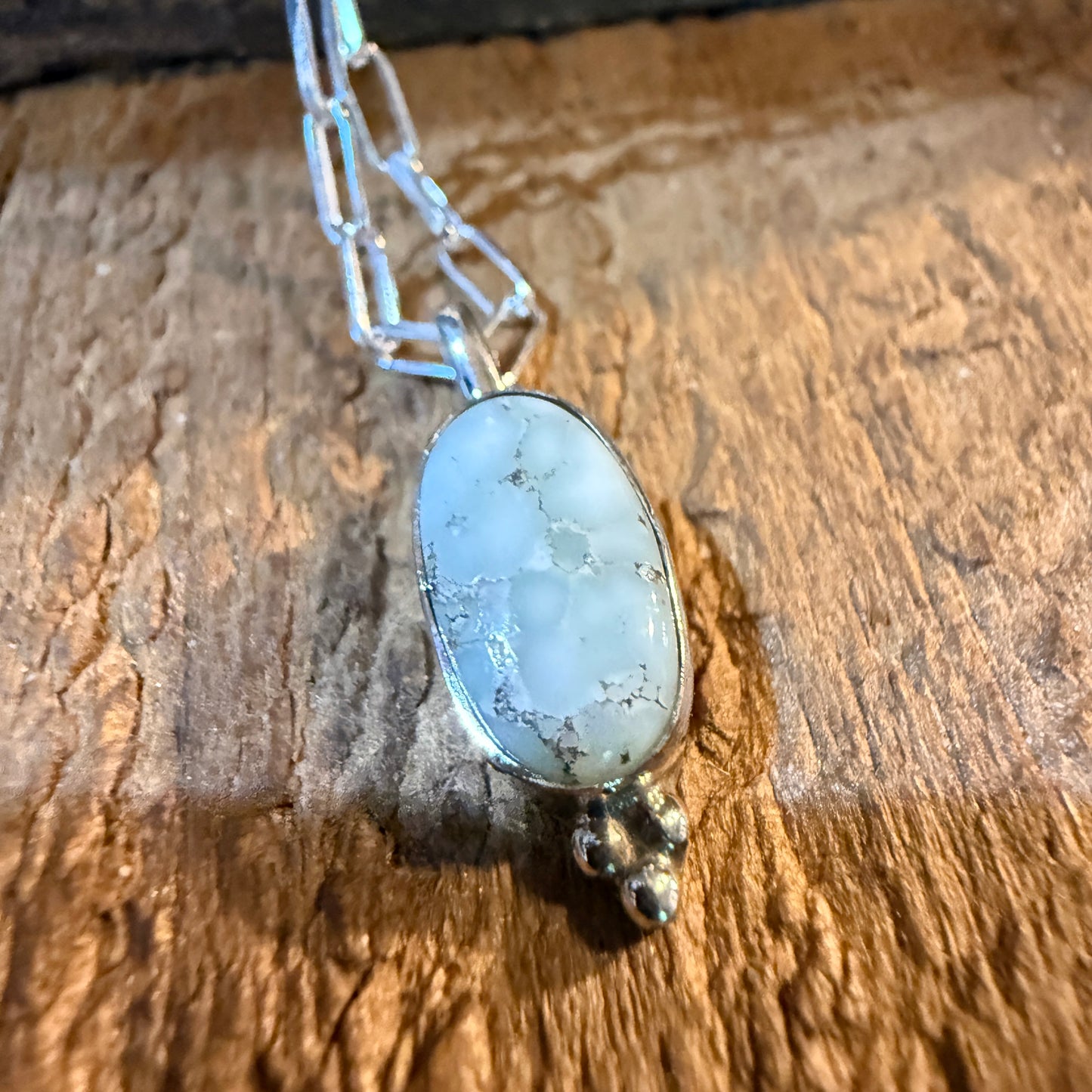 Paloma Turquoise Gemstone Necklace 20 Inch Paperclip Chain Sterling Silver Wild West Boho