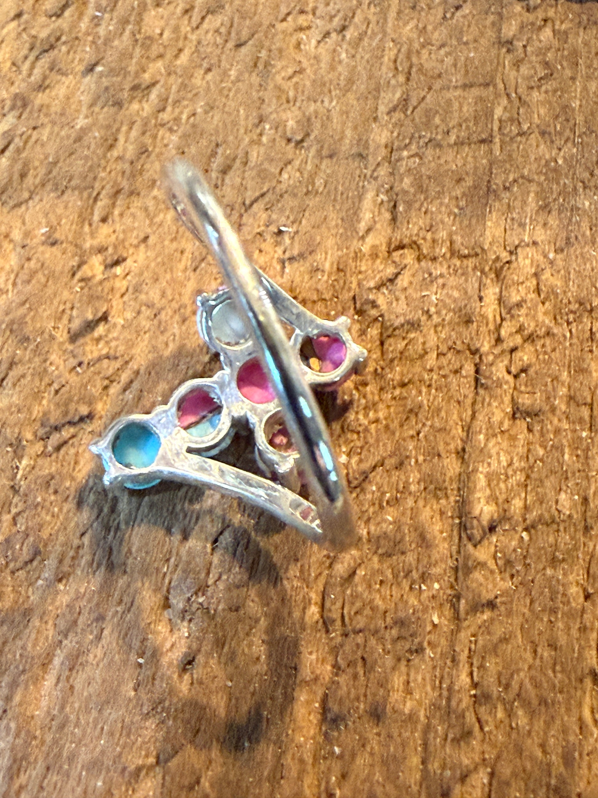 Cotton Candy Dahlia Gemstone Cross Ring Sterling Silver Size Seven Point Five Wild West Boho