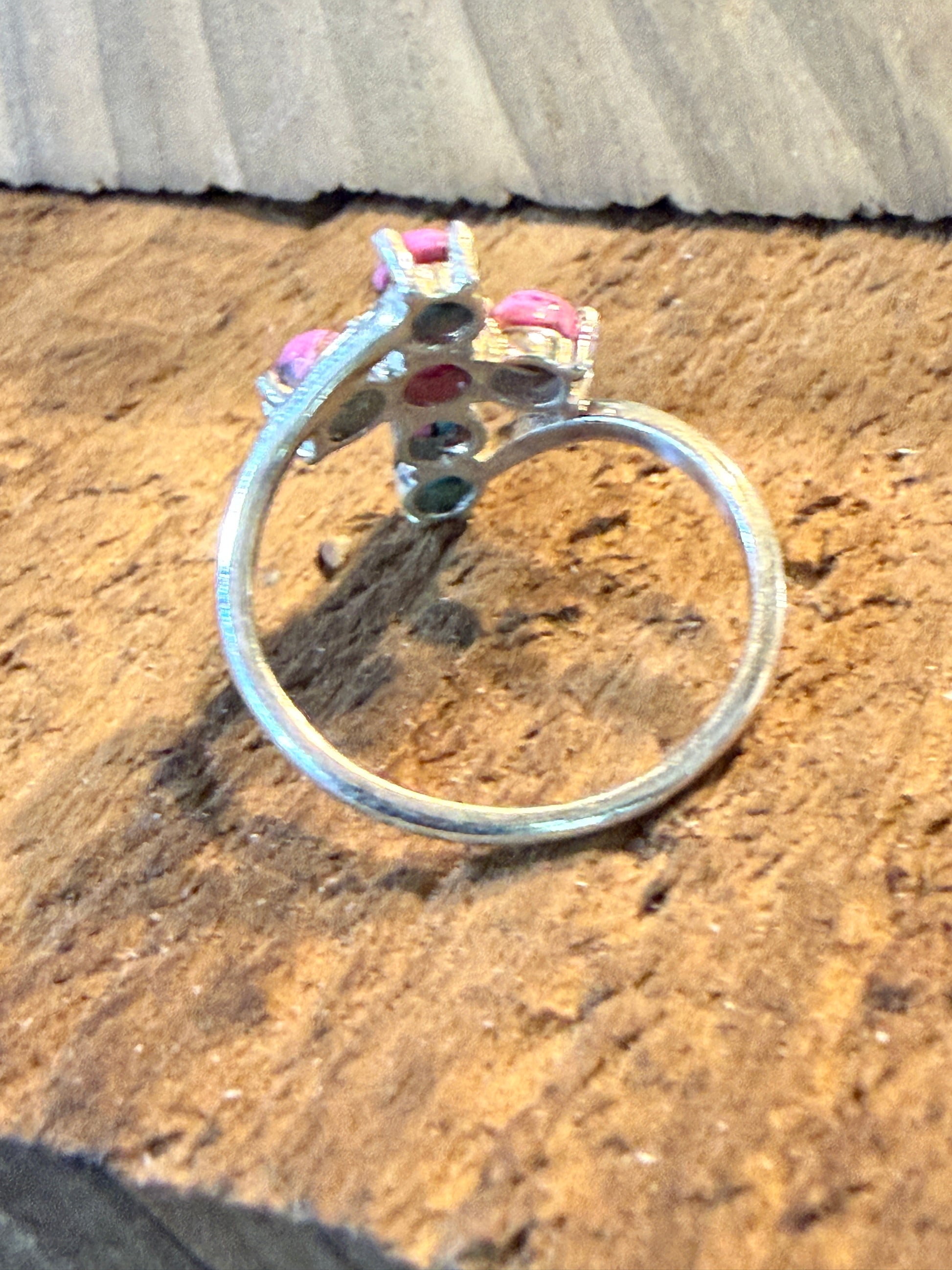 Cotton Candy Dahlia Gemstone Cross Ring Sterling Silver Size Seven Point Five Wild West Boho