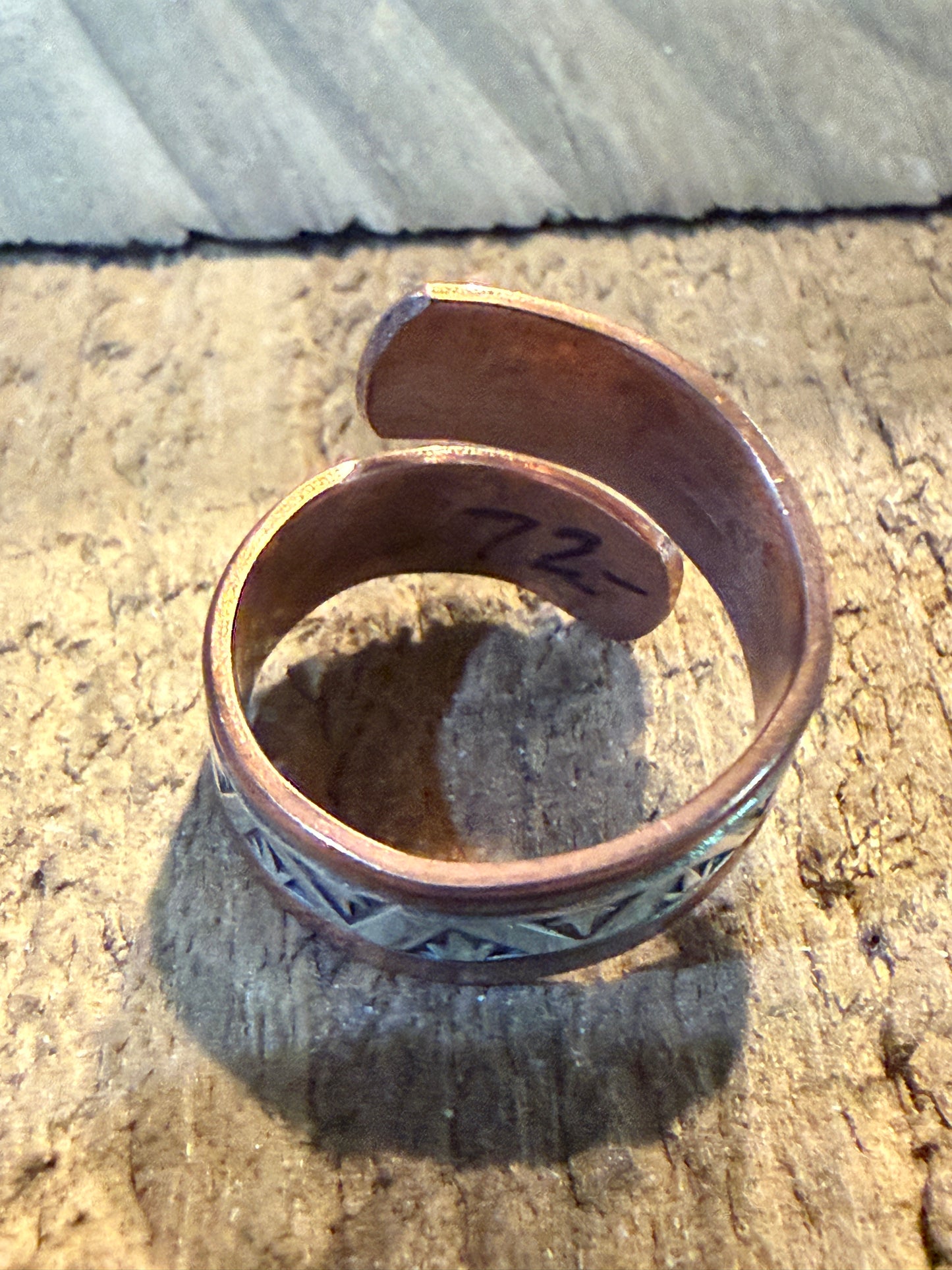 Native Inspired Adjustable Ring Signed JG Sterling Silver and Copper Wild West Boho