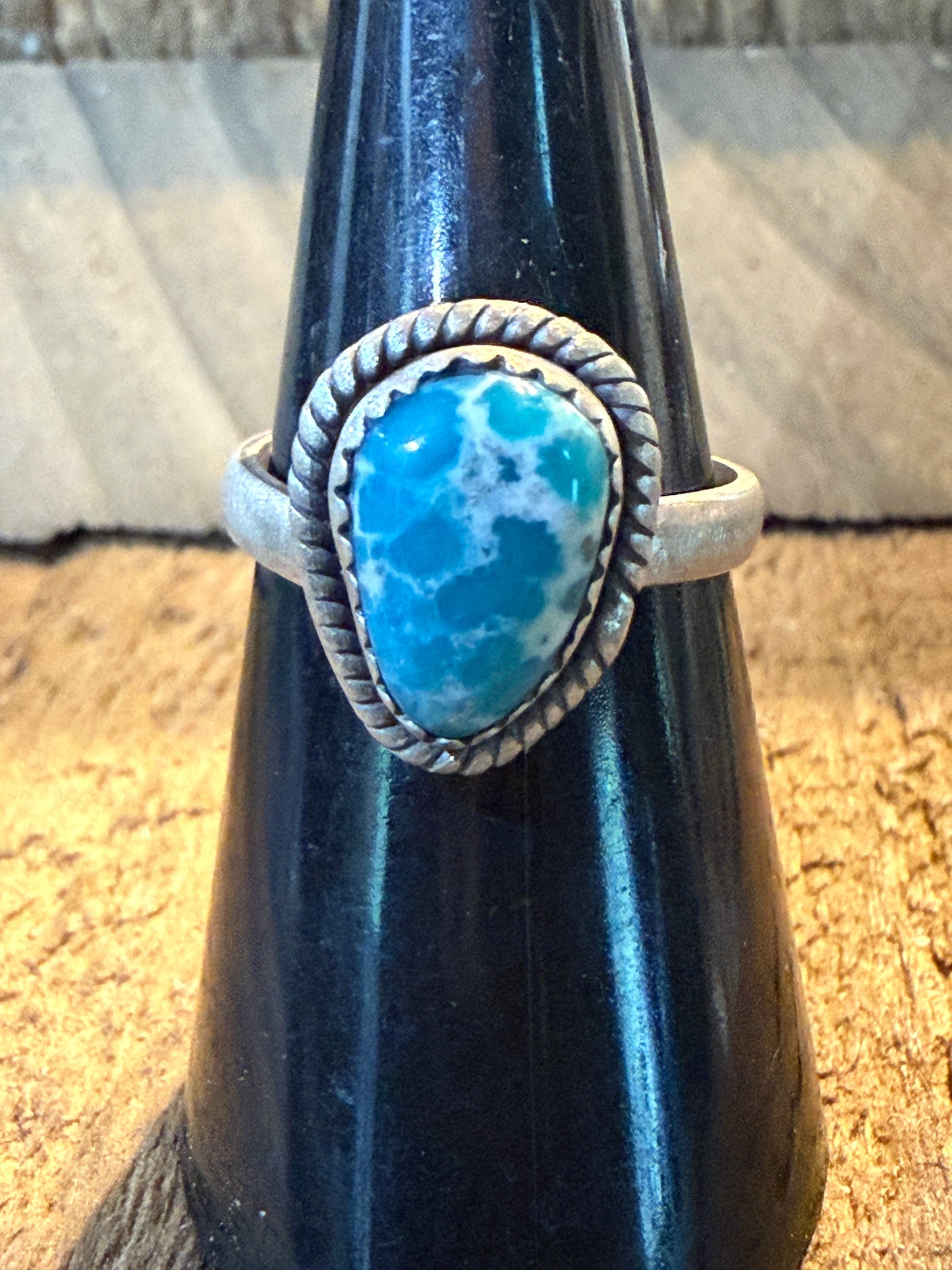 White Water Turquoise Gemstone Adjustable Ring In Sterling Silver Wild West Boho