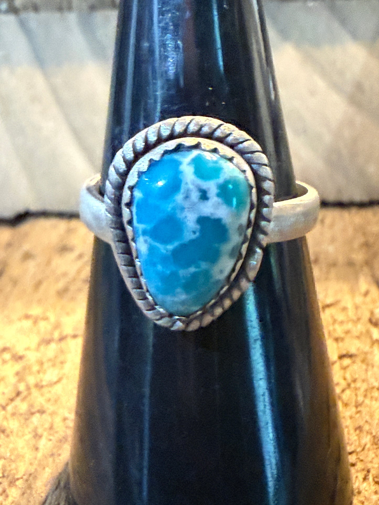 White Water Turquoise Gemstone Adjustable Ring In Sterling Silver Wild West Boho