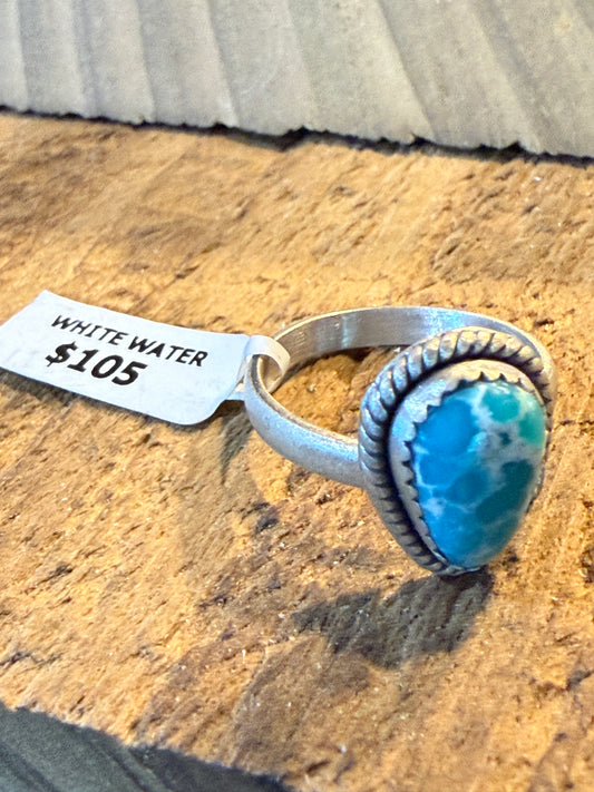 White Water Turquoise Gemstone Adjustable Ring In Sterling Silver Wild West Boho