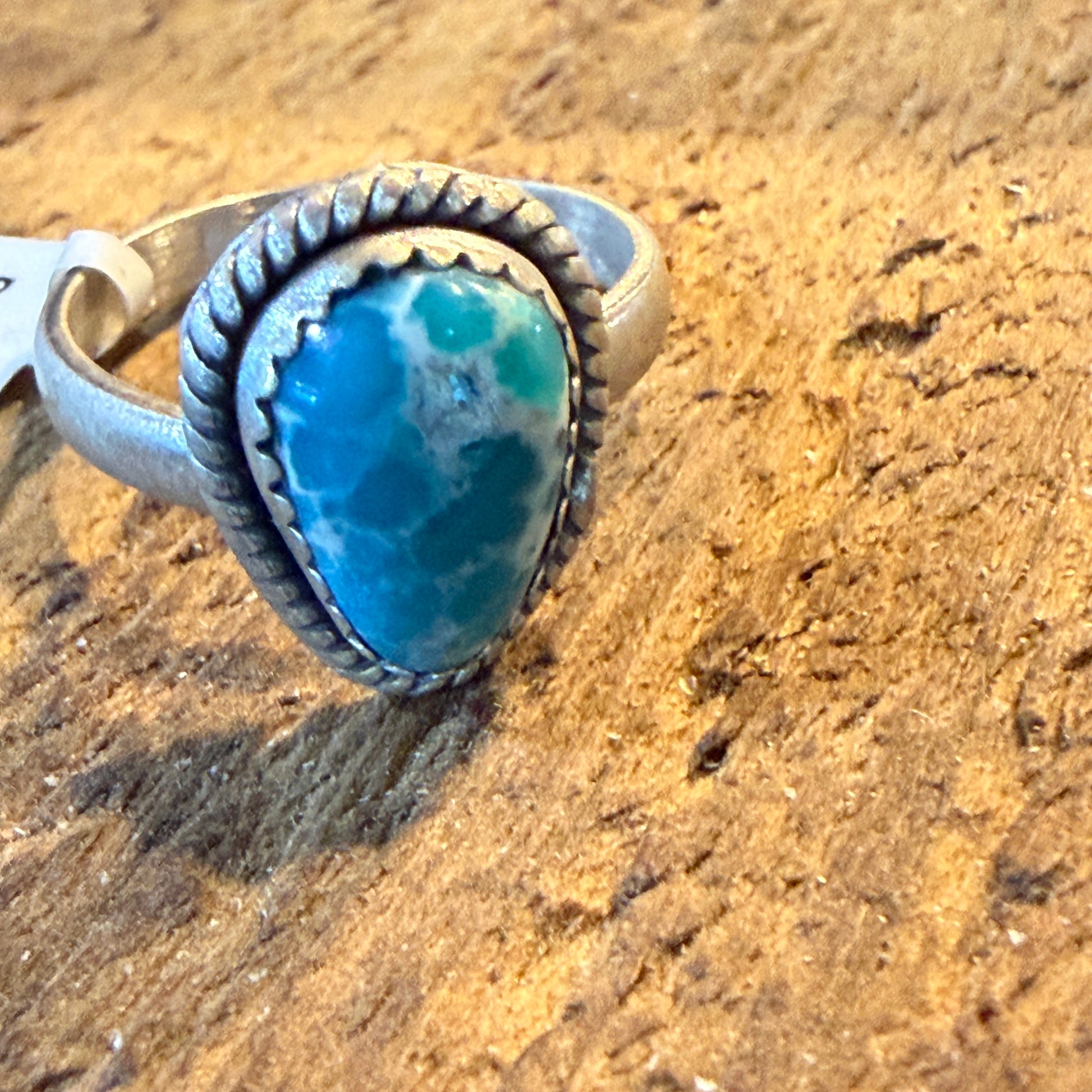 White Water Turquoise Gemstone Adjustable Ring In Sterling Silver Wild West Boho