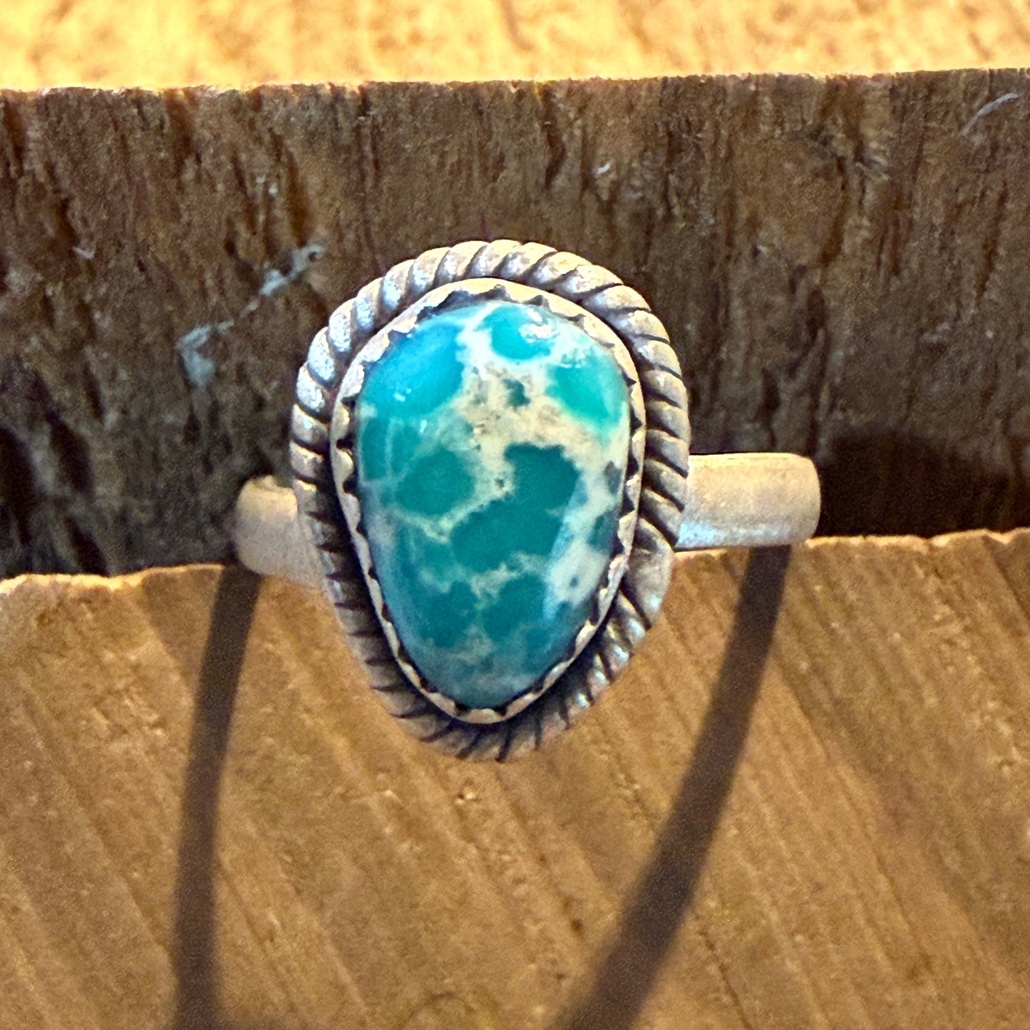 White Water Turquoise Gemstone Adjustable Ring In Sterling Silver Wild West Boho